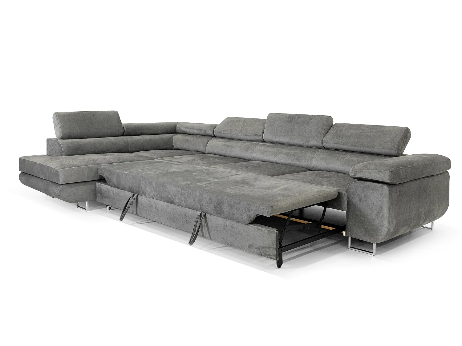 Canapé-Lit Comfortino Furniture PASTI XL L-Form avec Rangement Velours Gris Clair Canapé d'Angle Gauche