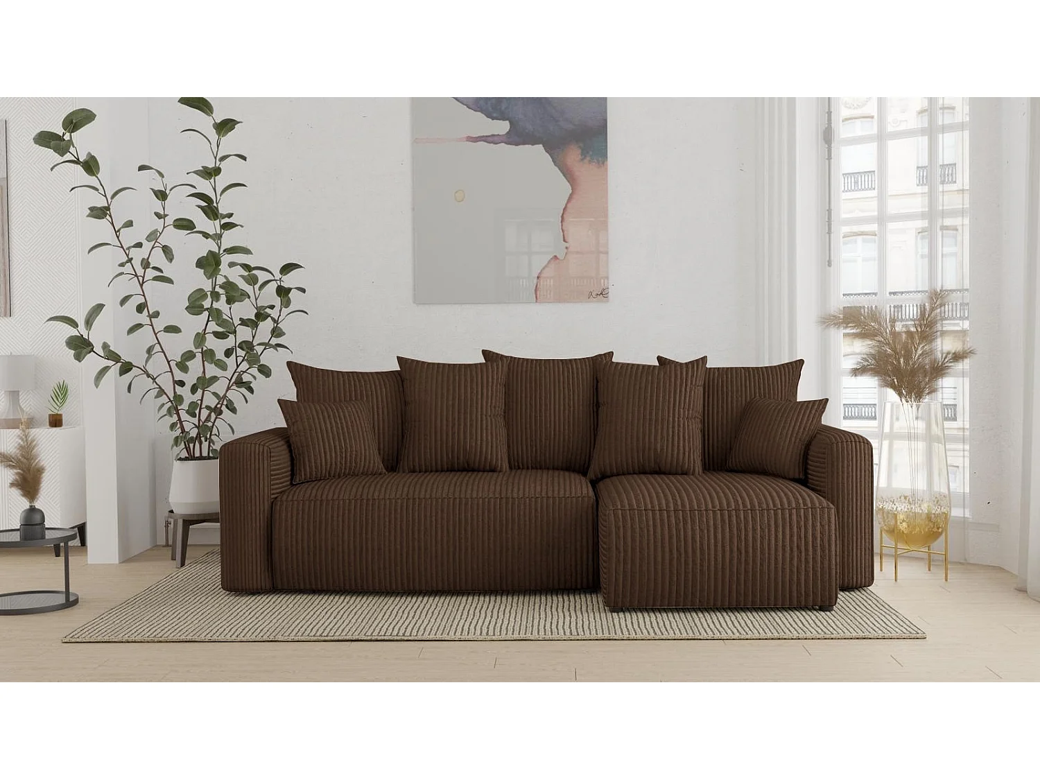 Canapé COMFORTINO FURNITURE Big PASTI en forme de U avec fonction lit et rangement - Bouclé Vert