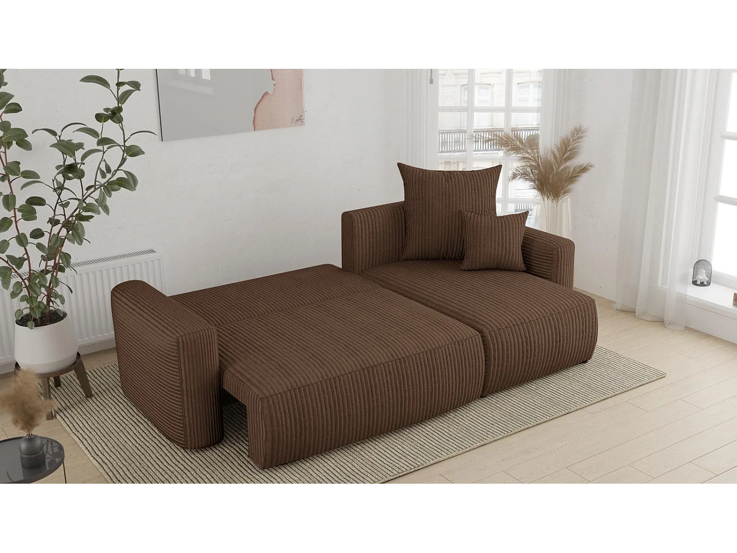 Canapé COMFORTINO FURNITURE Big PASTI en forme de U avec fonction lit et rangement - Bouclé Vert