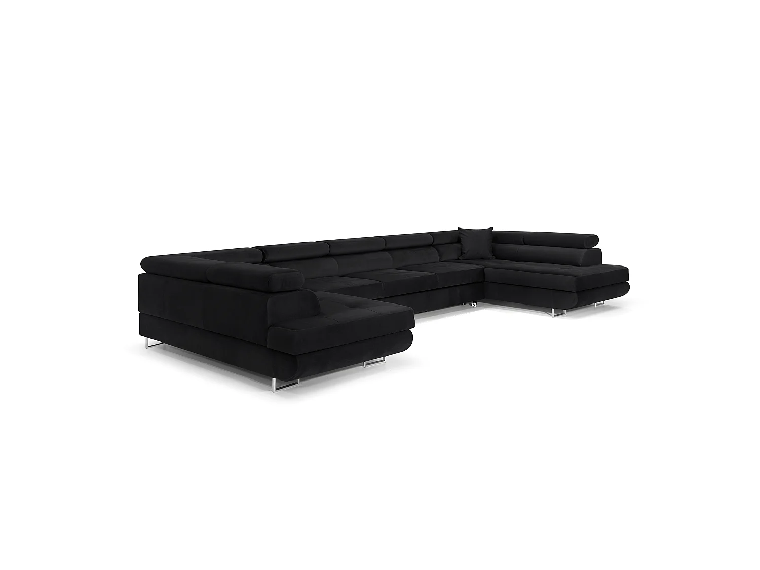 Canapé-Lit en Forme de U en Velours Noir Élégant avec Rangement - MOBILIER COMFORTINO PASTI