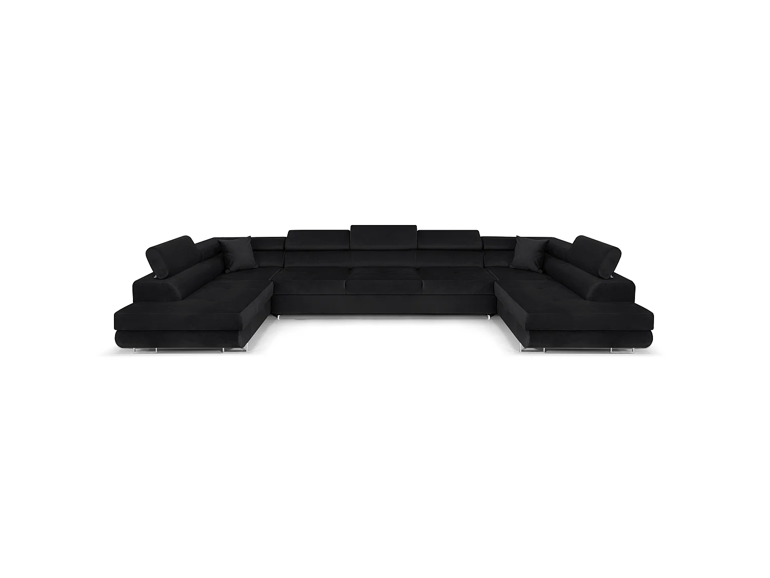Canapé-Lit en Forme de U en Velours Noir Élégant avec Rangement - MOBILIER COMFORTINO PASTI