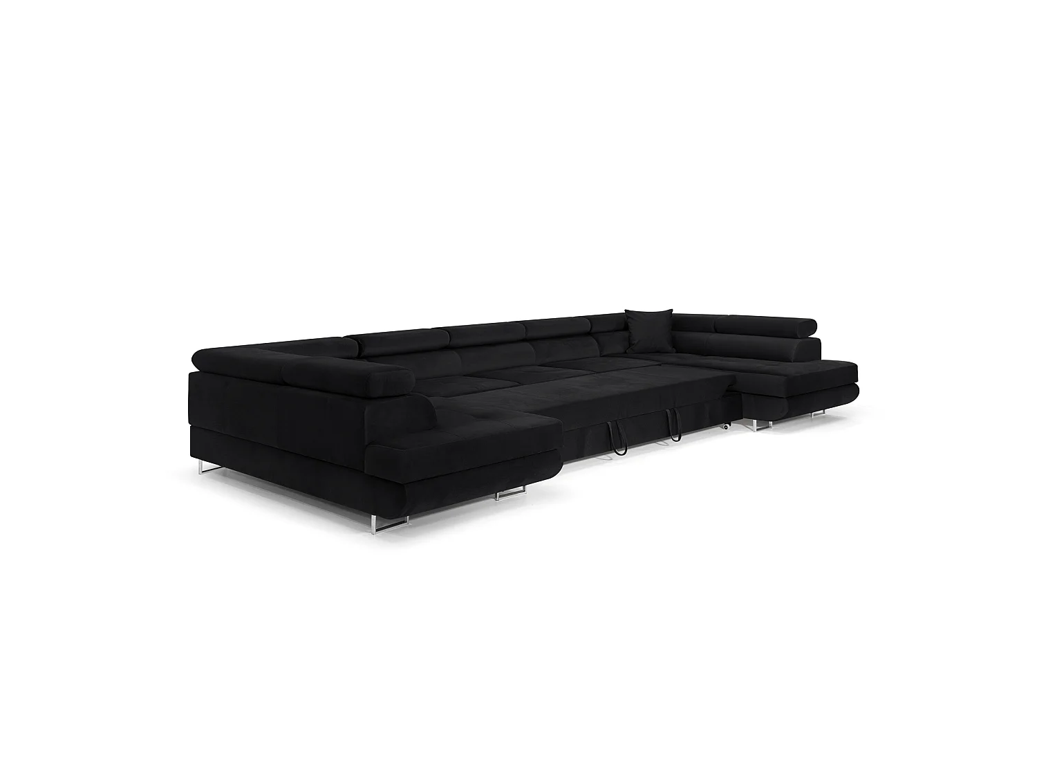 Canapé-Lit en Forme de U en Velours Noir Élégant avec Rangement - MOBILIER COMFORTINO PASTI