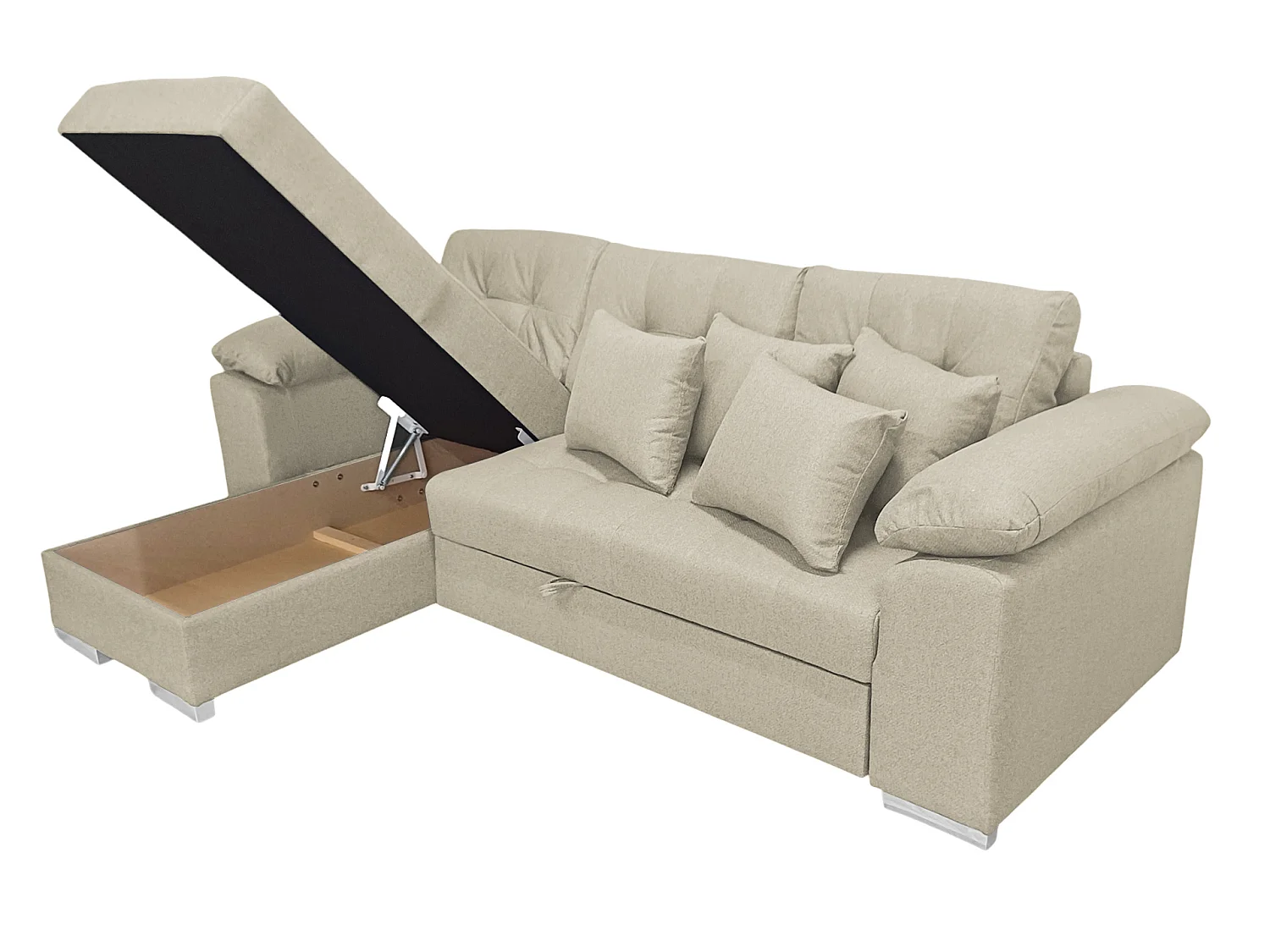 Élégant Grand Canapé Sectionnel PASTI U-Forme avec Lit et Rangement en Tissu Velours Gris Anthracite