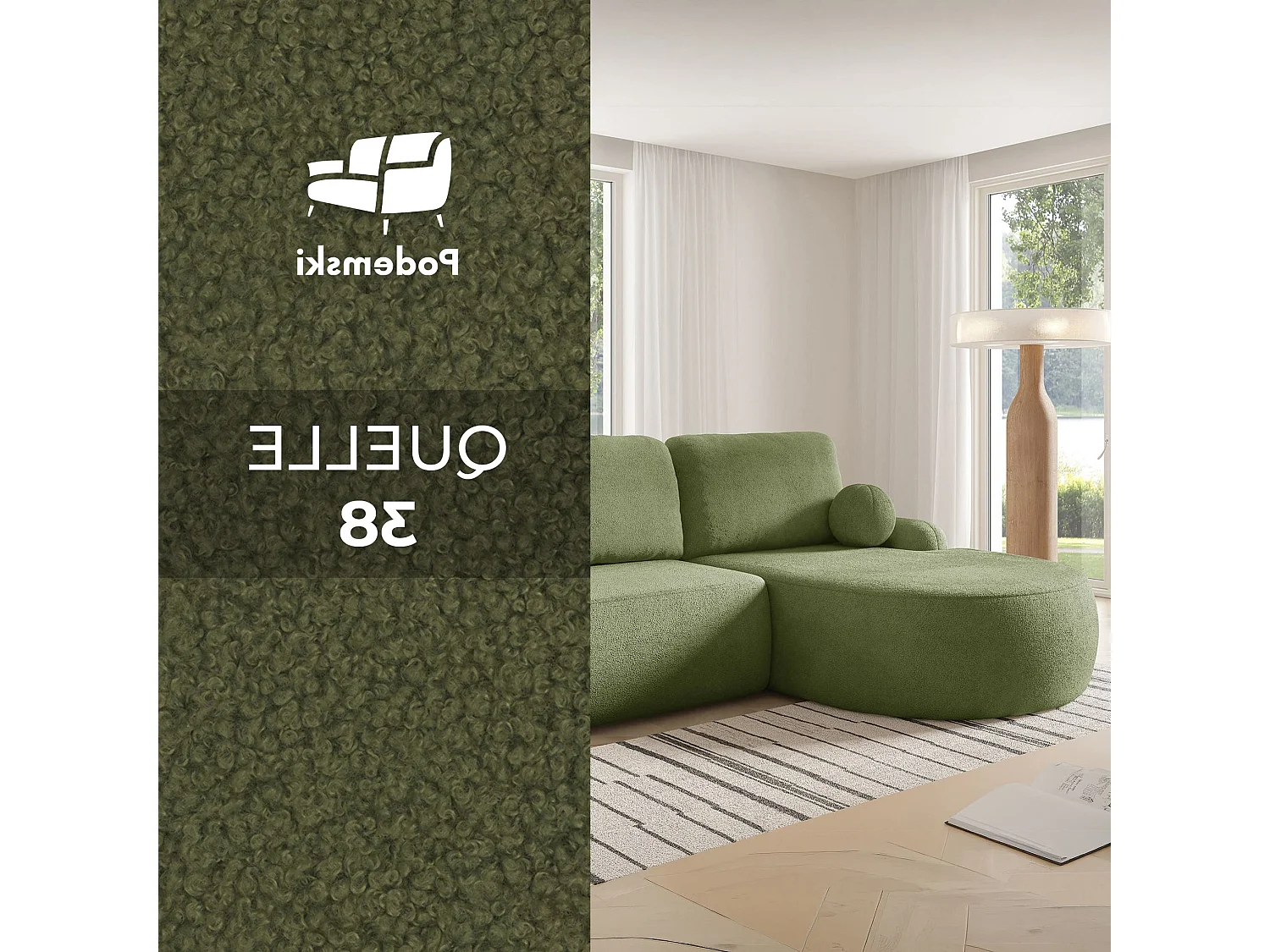 Canapé-Lit Moderne en Forme de L Vert avec Rangement - Comfortino Furniture Miki