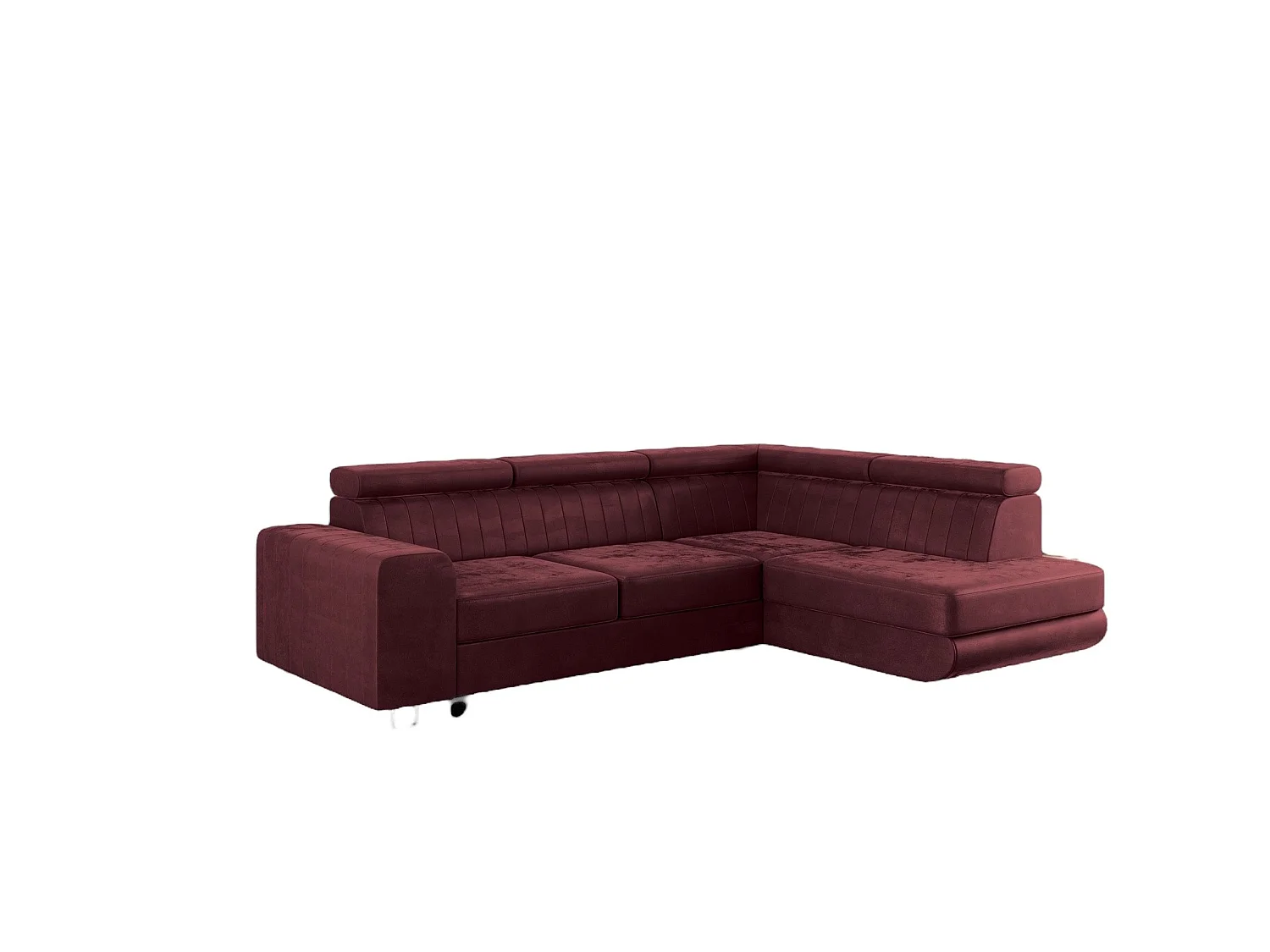 Canapé Comfortino NOLA en Forme de L avec Fonction Lit et Rangement Velours Rouge 3 Places