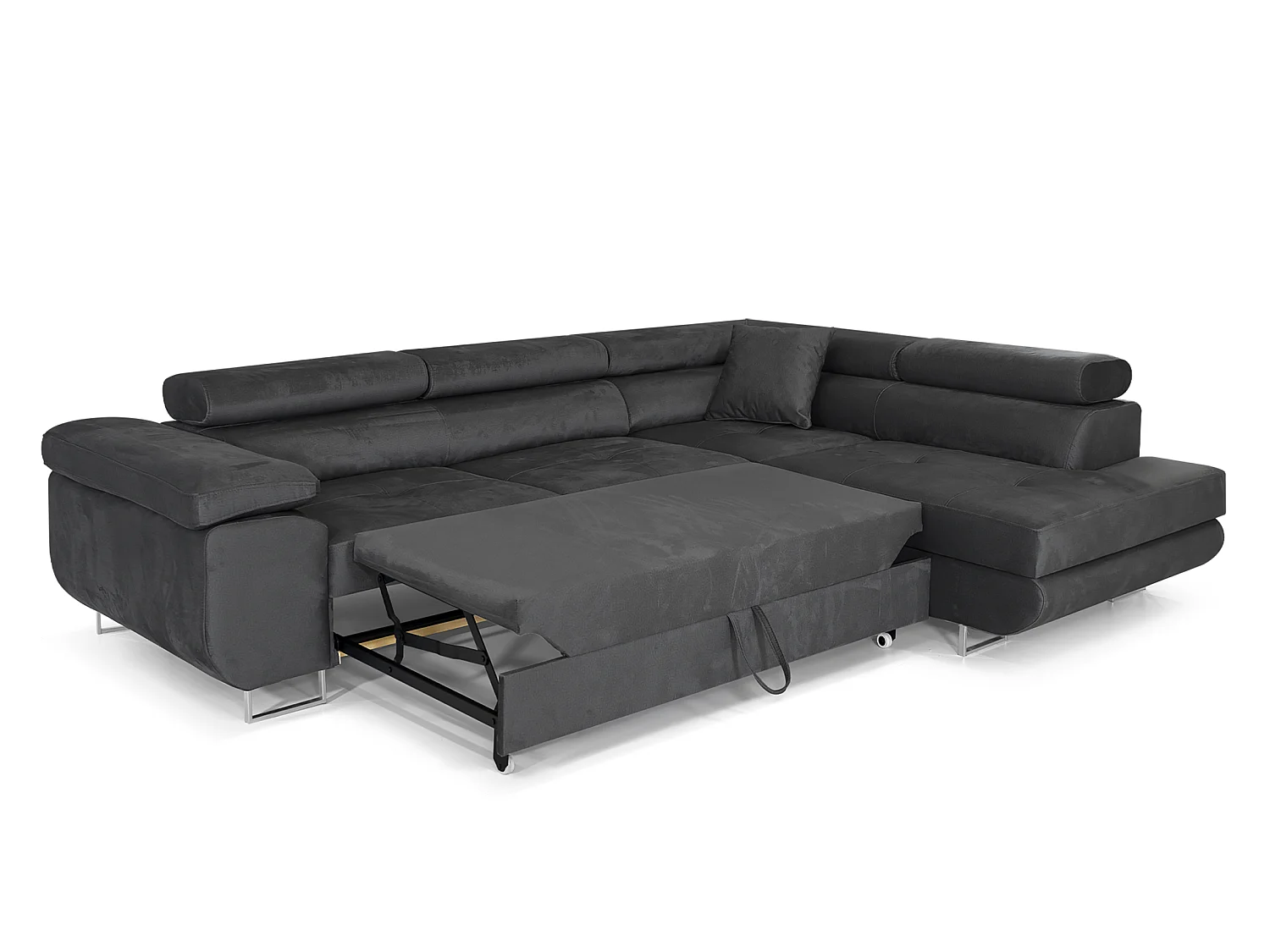 Canapé Comfortino NOLA en Forme de L avec Fonction Lit et Rangement Velours Rouge 3 Places