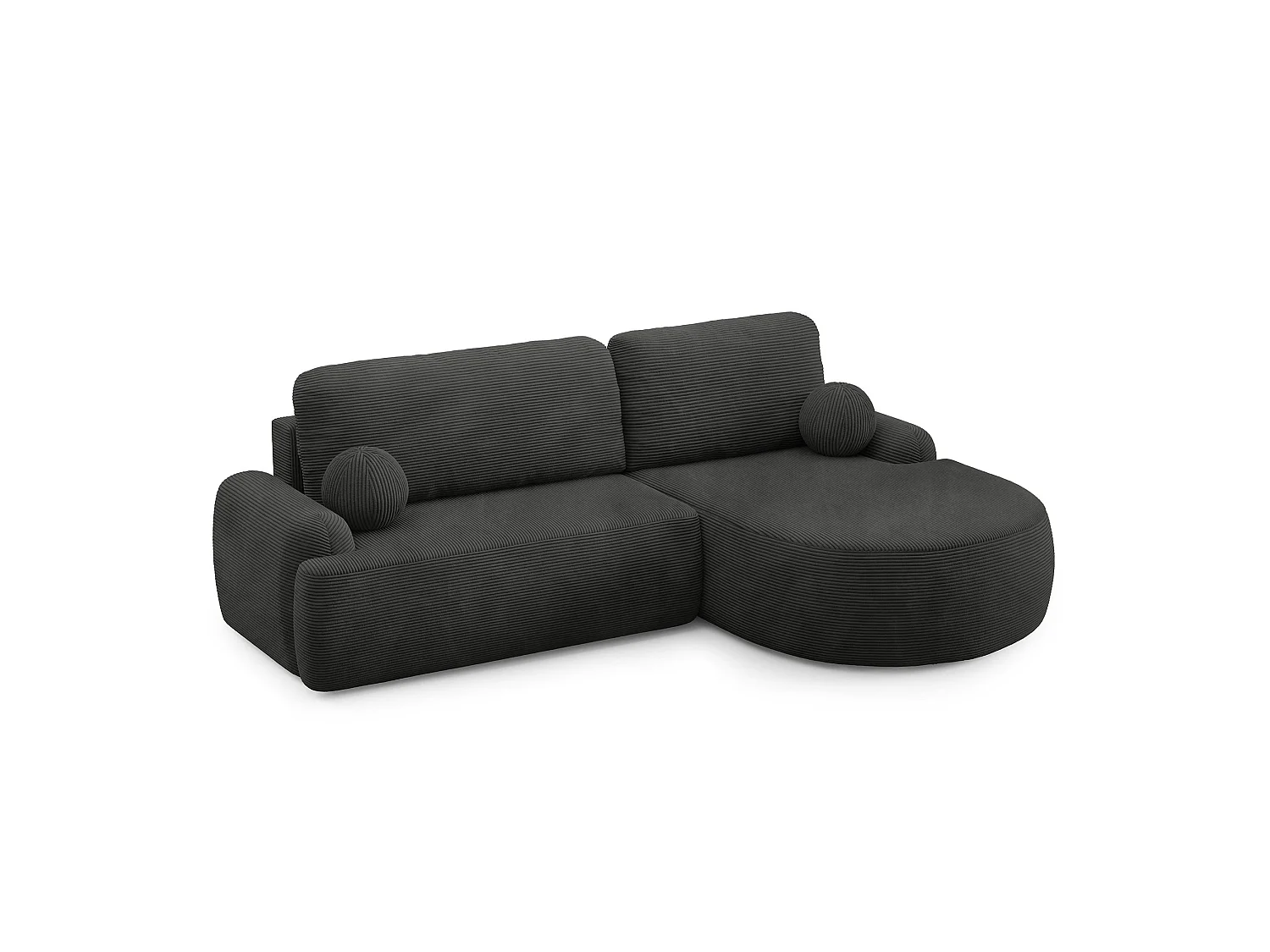 Canapé-lit moderne en forme de L avec rangement en tissu cordon gris anthracite MIKI