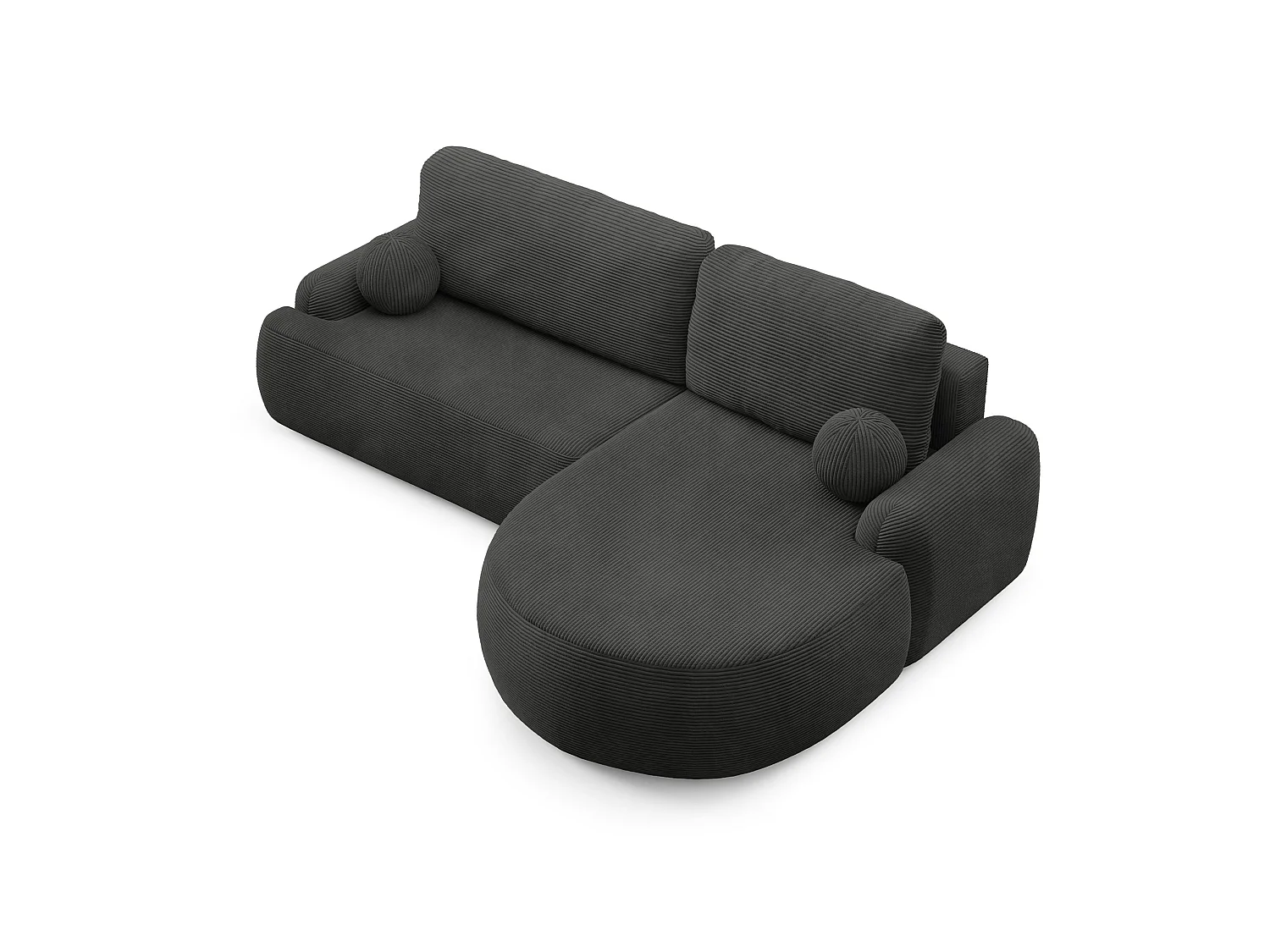 Canapé-lit moderne en forme de L avec rangement en tissu cordon gris anthracite MIKI