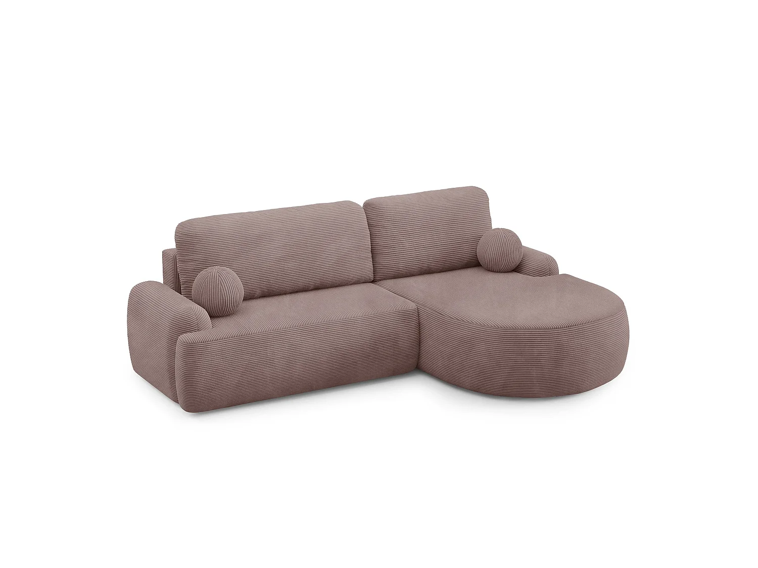 Canapé-lit moderne en forme de L avec rangement en tissu cordon rose taupe - MIKI
