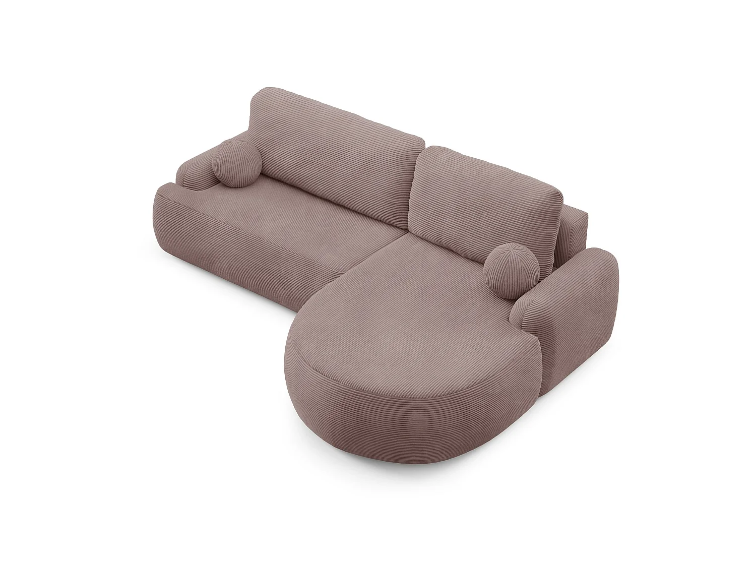 Canapé-lit moderne en forme de L avec rangement en tissu cordon rose taupe - MIKI
