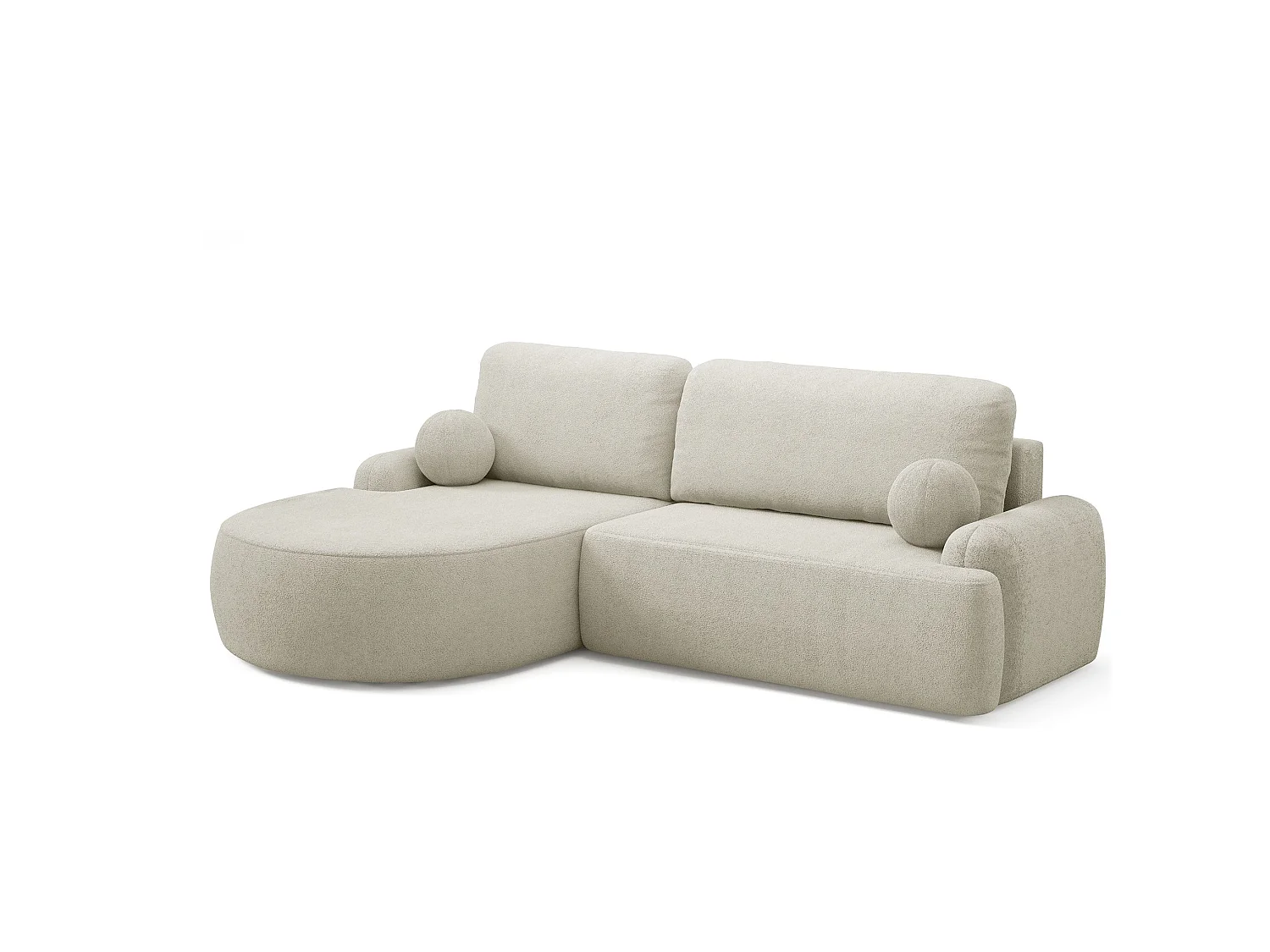 Canapé-lit moderne en forme de L avec rangement - Comfortino Furniture Miki Tissu Bouclé Crème 3 Places