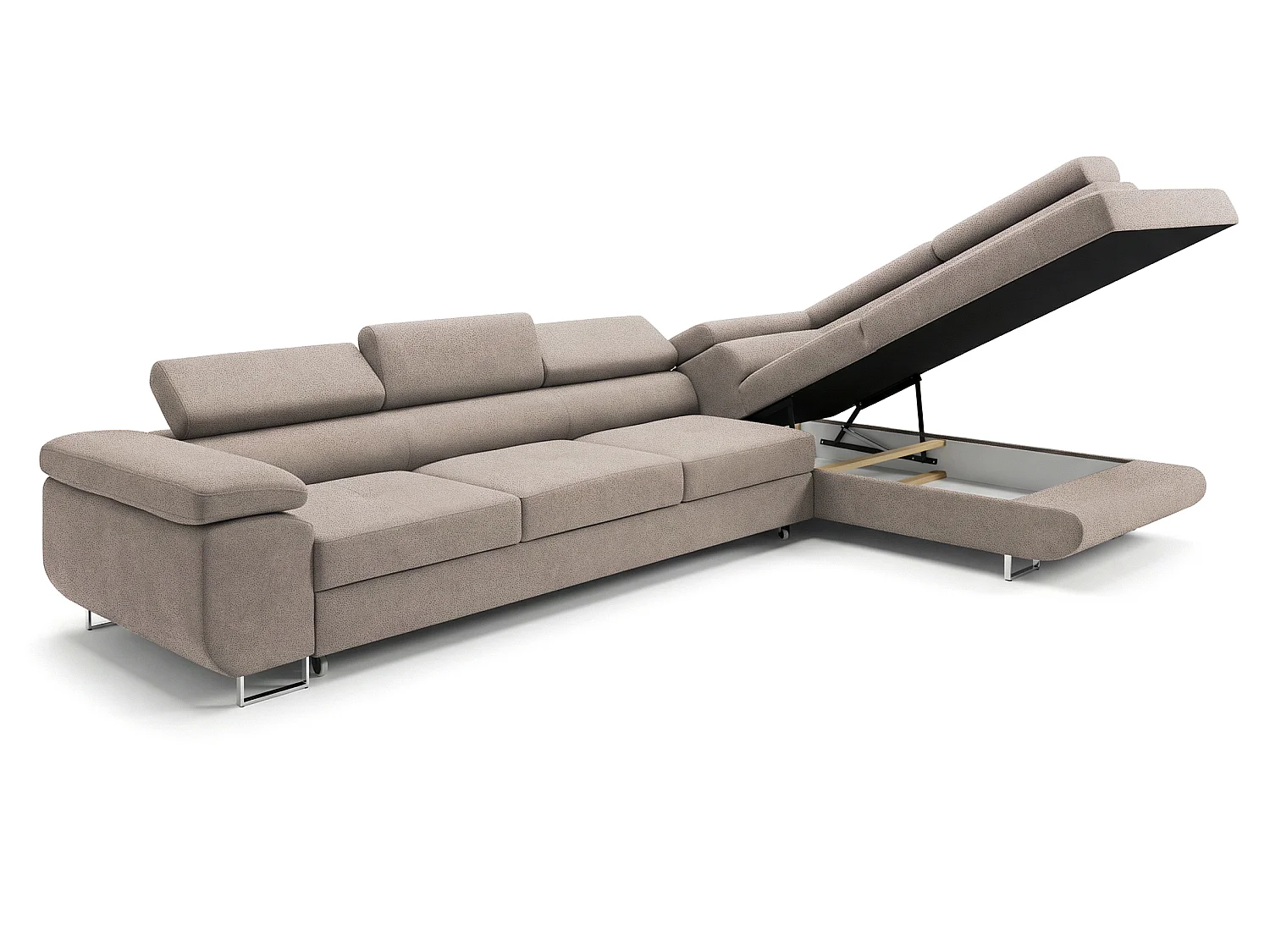 Canapé-lit COMFORTINO FURNITURE PASTI L-Form avec Rangement Crème-Beige Angle Gauche