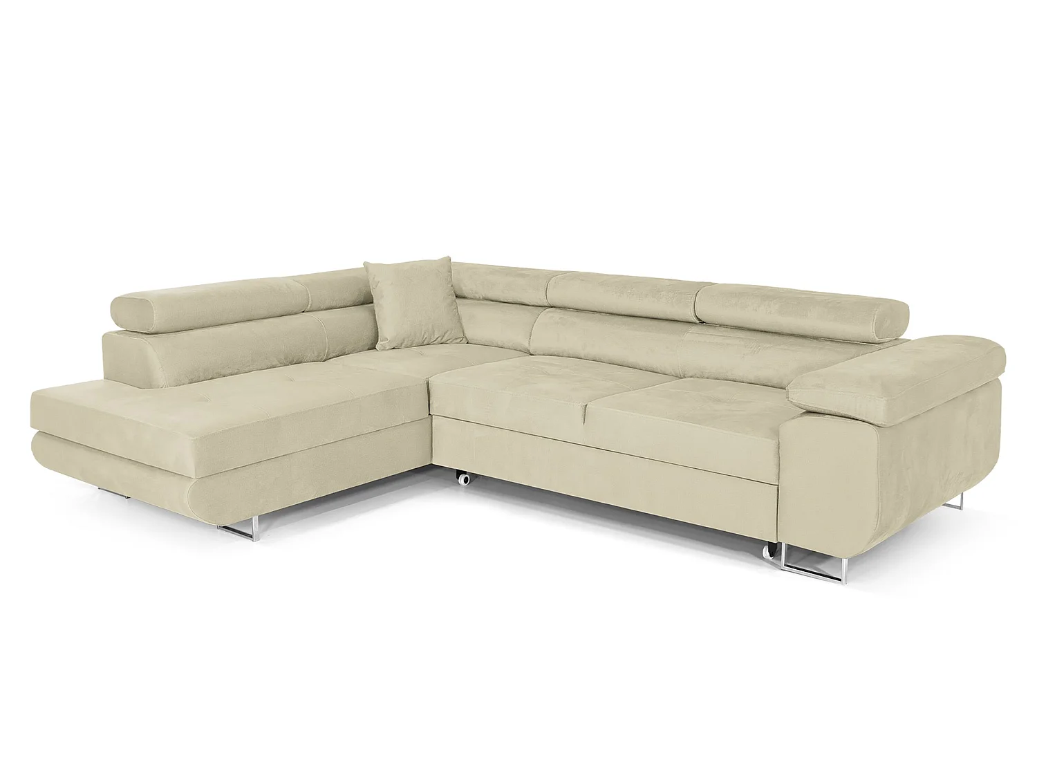 Canapé-lit d'angle COMFORTINO FURNITURE PASTI en velours beige avec rangement - Style moderne