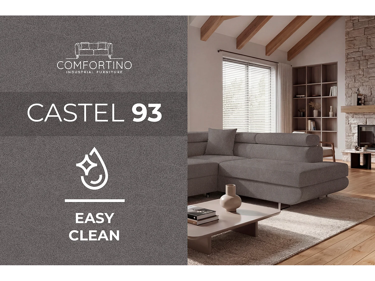 Canapé-lit Comfortino Furniture PASTI L-Form avec Rangement Velours Taupe Style Moderne 3 Places