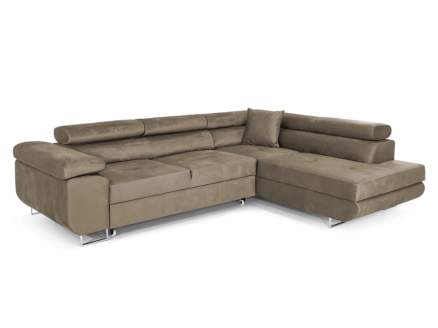Canapé-lit COMFORTINO FURNITURE PASTI L-Form en Velours avec Rangement Marron Clair Angle Gauche
