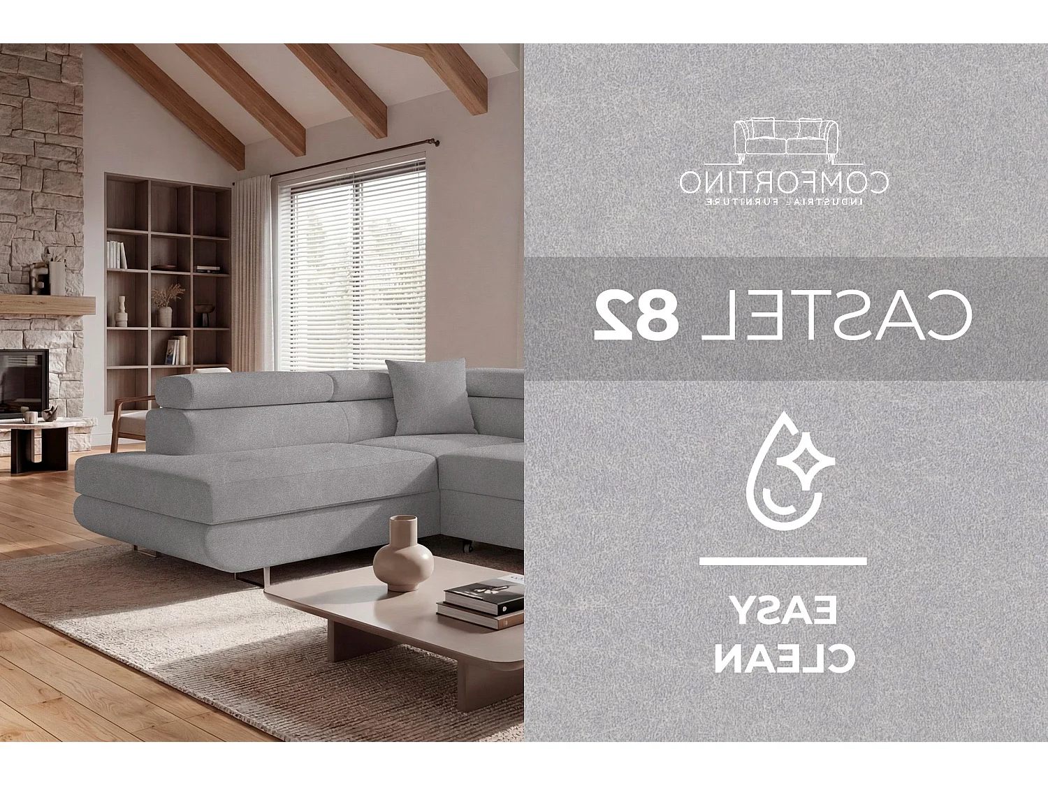 Canapé-Lit avec Rangement Comfortino Furniture PASTI L-Form Facile à Nettoyer Gris Clair Angle Droit