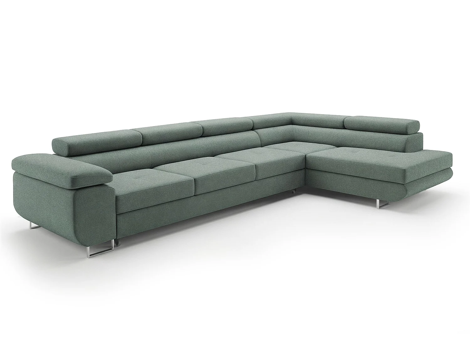 Canapé-lit moderne en forme de L vert menthe avec rangement PASTI XL - 3 places