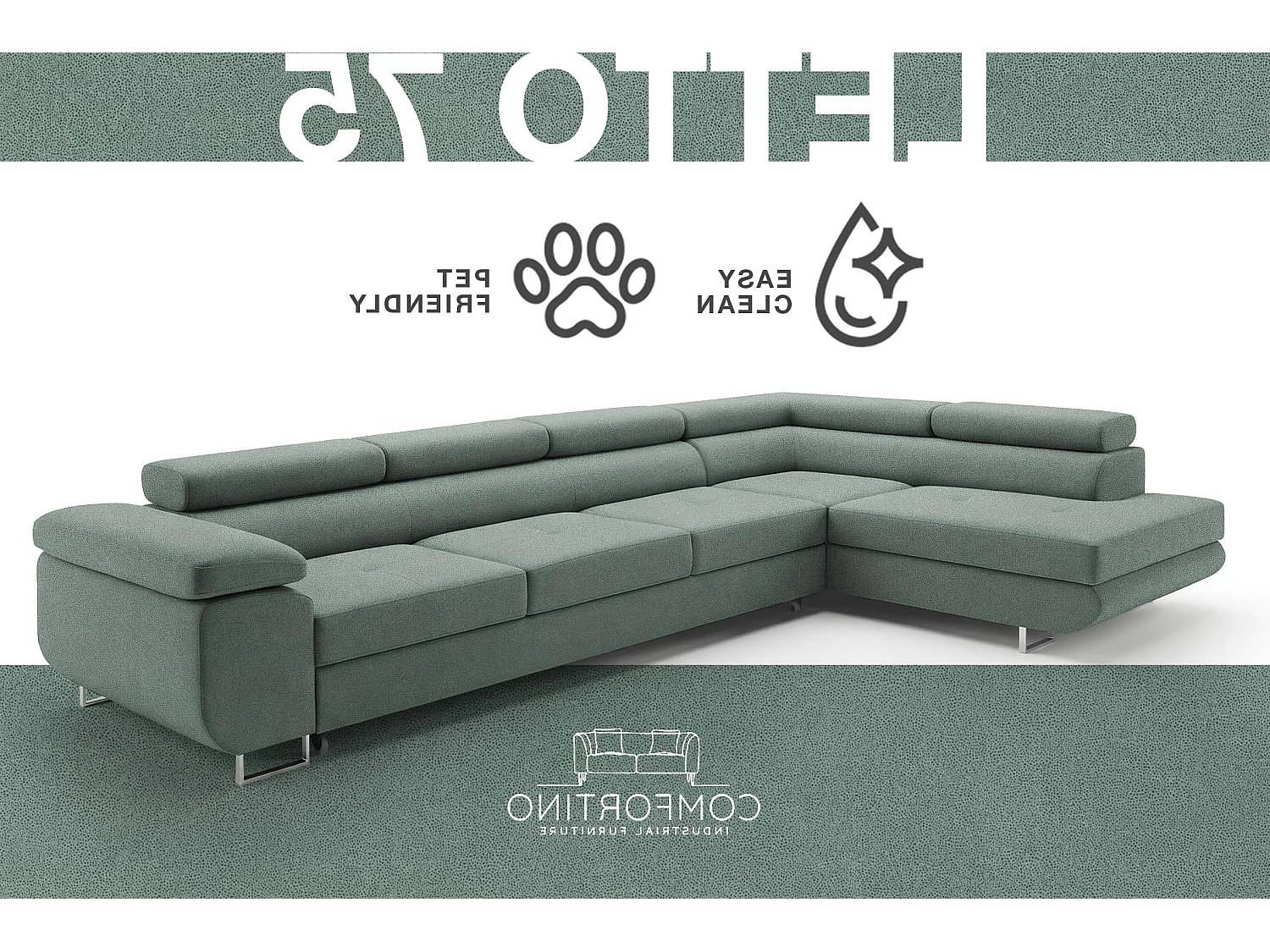 Canapé-lit moderne en forme de L vert menthe avec rangement PASTI XL - 3 places