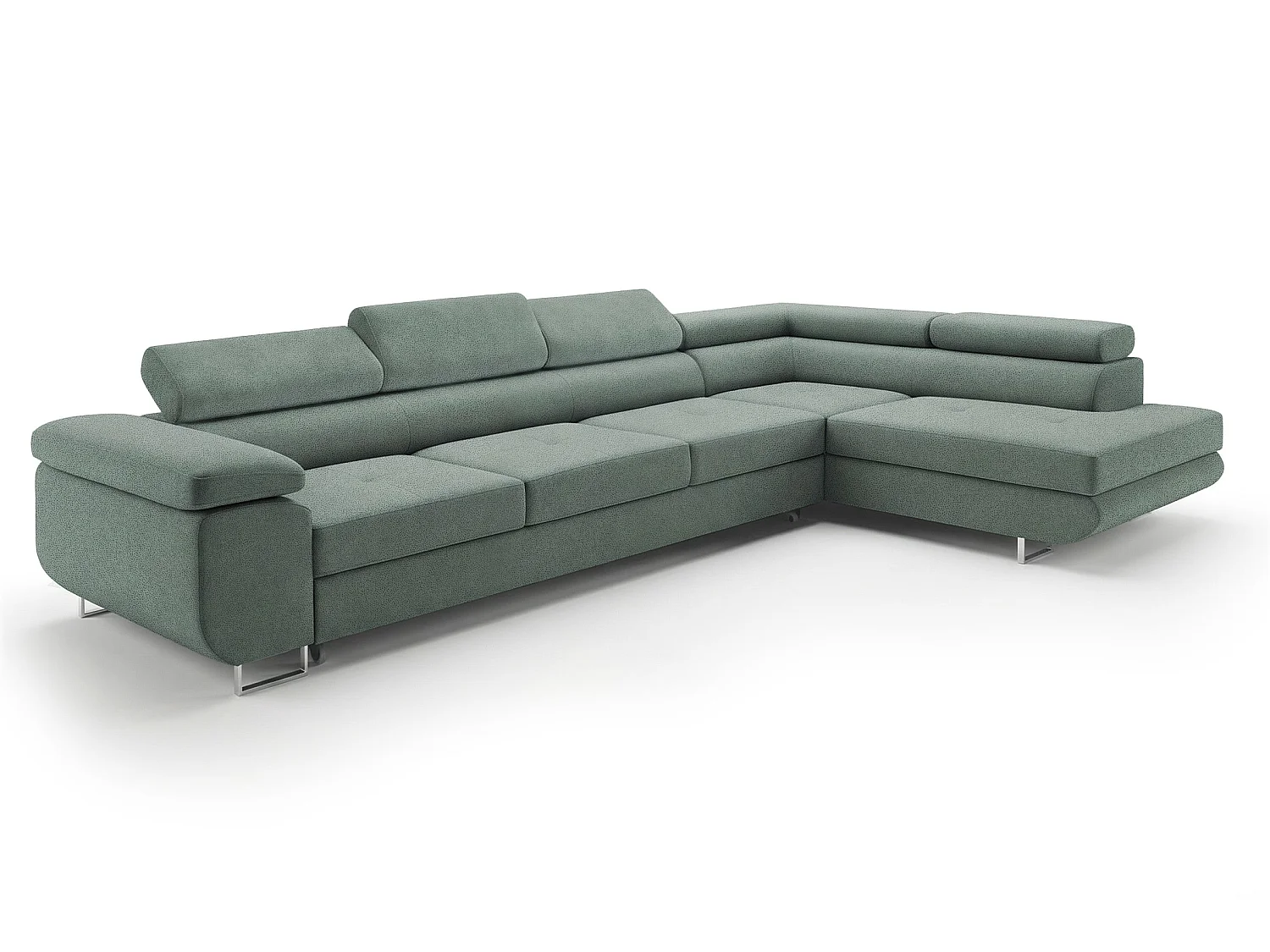 Canapé-lit moderne en forme de L vert menthe avec rangement PASTI XL - 3 places