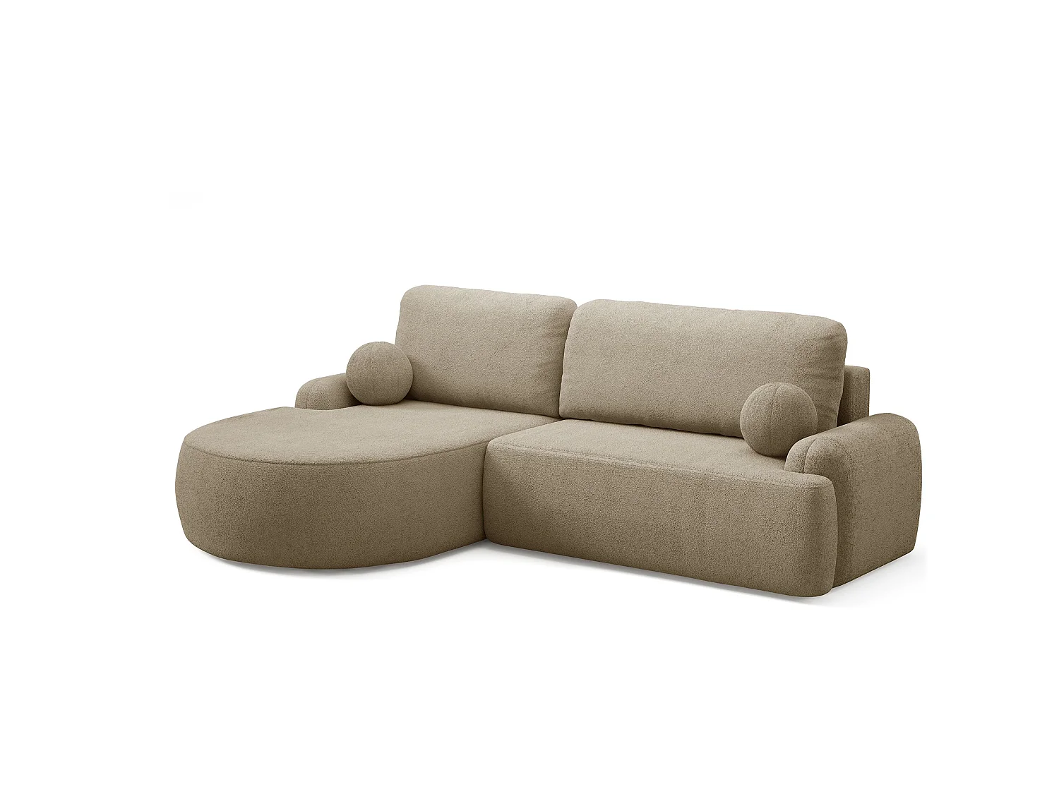Canapé-lit moderne en forme de L avec rangement en tissu Bouclé beige foncé - Meubles Comfortino