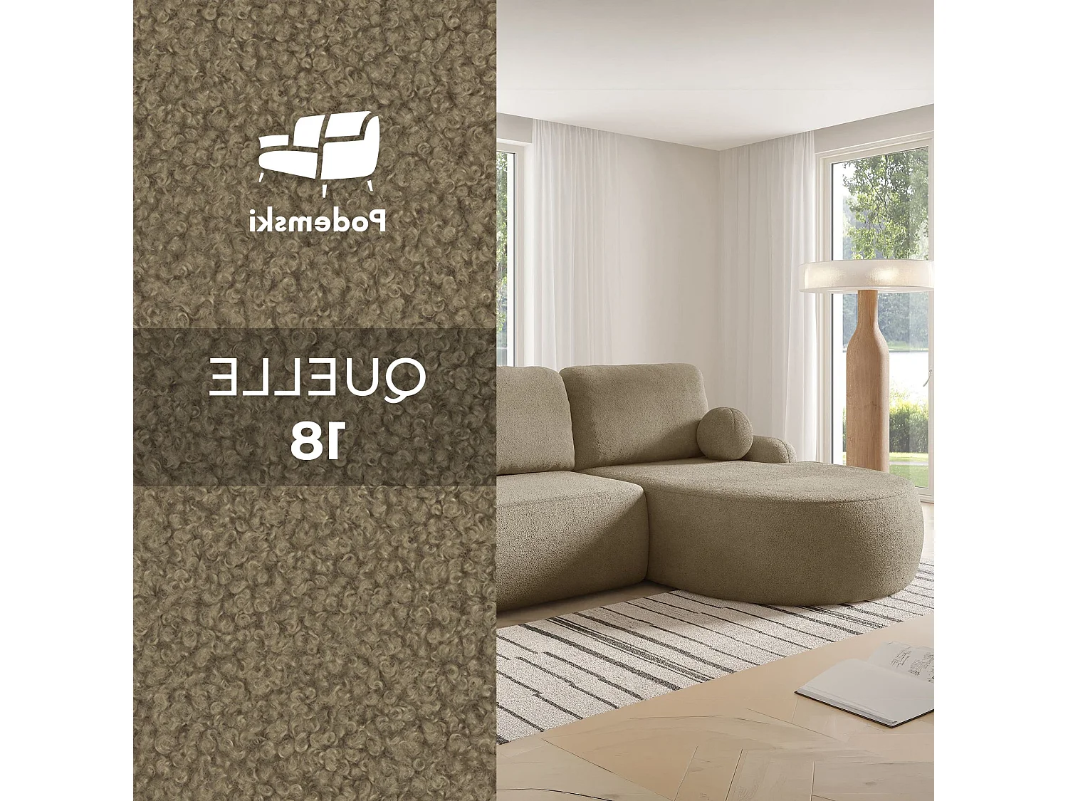 Canapé-lit moderne en forme de L avec rangement en tissu Bouclé beige foncé - Meubles Comfortino