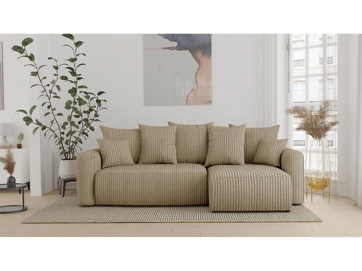 Canapé-lit en forme de U COMFORTINO FURNITURE Big PASTI avec Rangement Tissu Bouclé Design Moderne