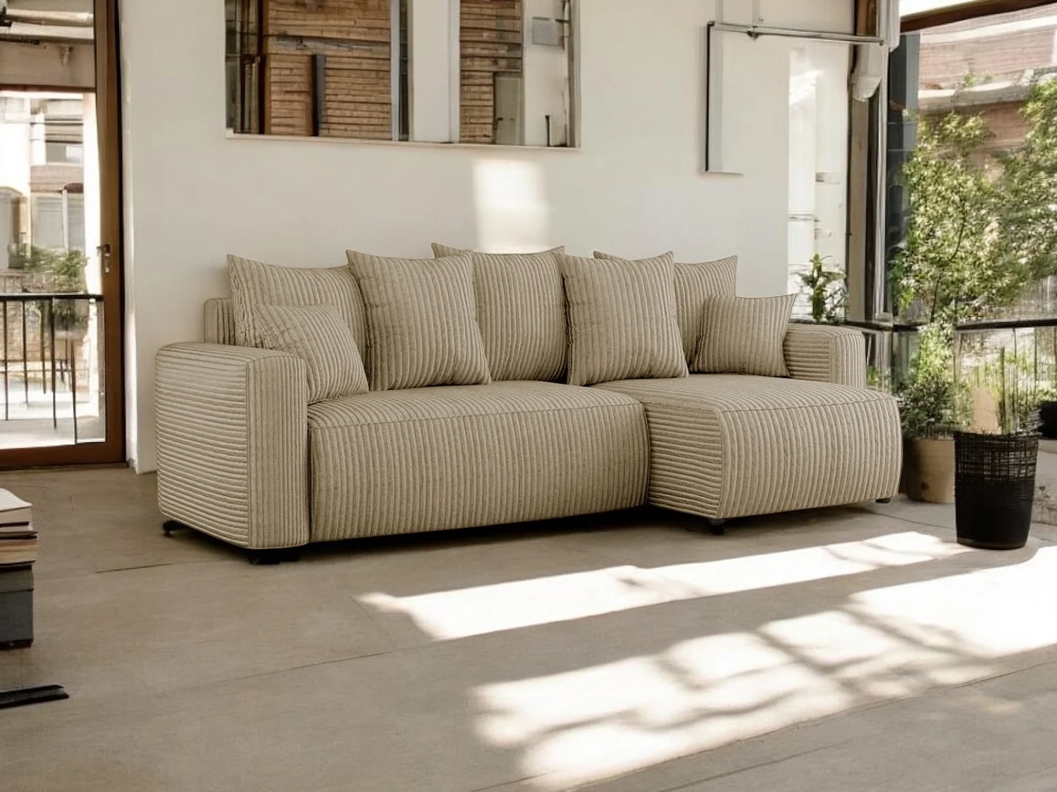 Canapé-lit en forme de U COMFORTINO FURNITURE Big PASTI avec Rangement Tissu Bouclé Design Moderne