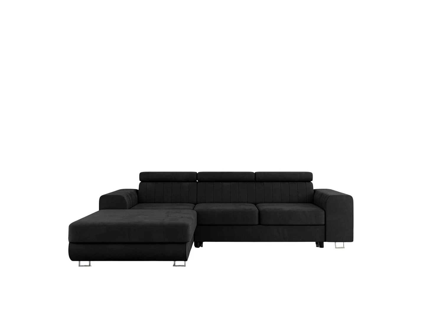 Meuble Comfortino Canapé-lit NOTA en L avec Rangement Velours Noir 3 Places Style Moderne