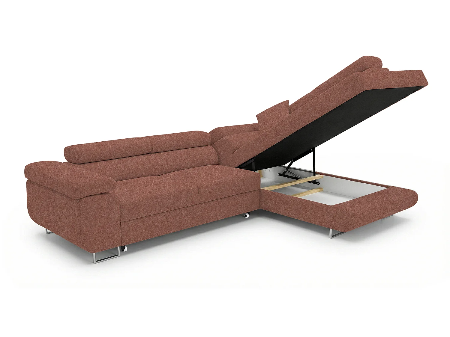 Meuble Comfortino Canapé-lit NOTA en L avec Rangement Velours Noir 3 Places Style Moderne