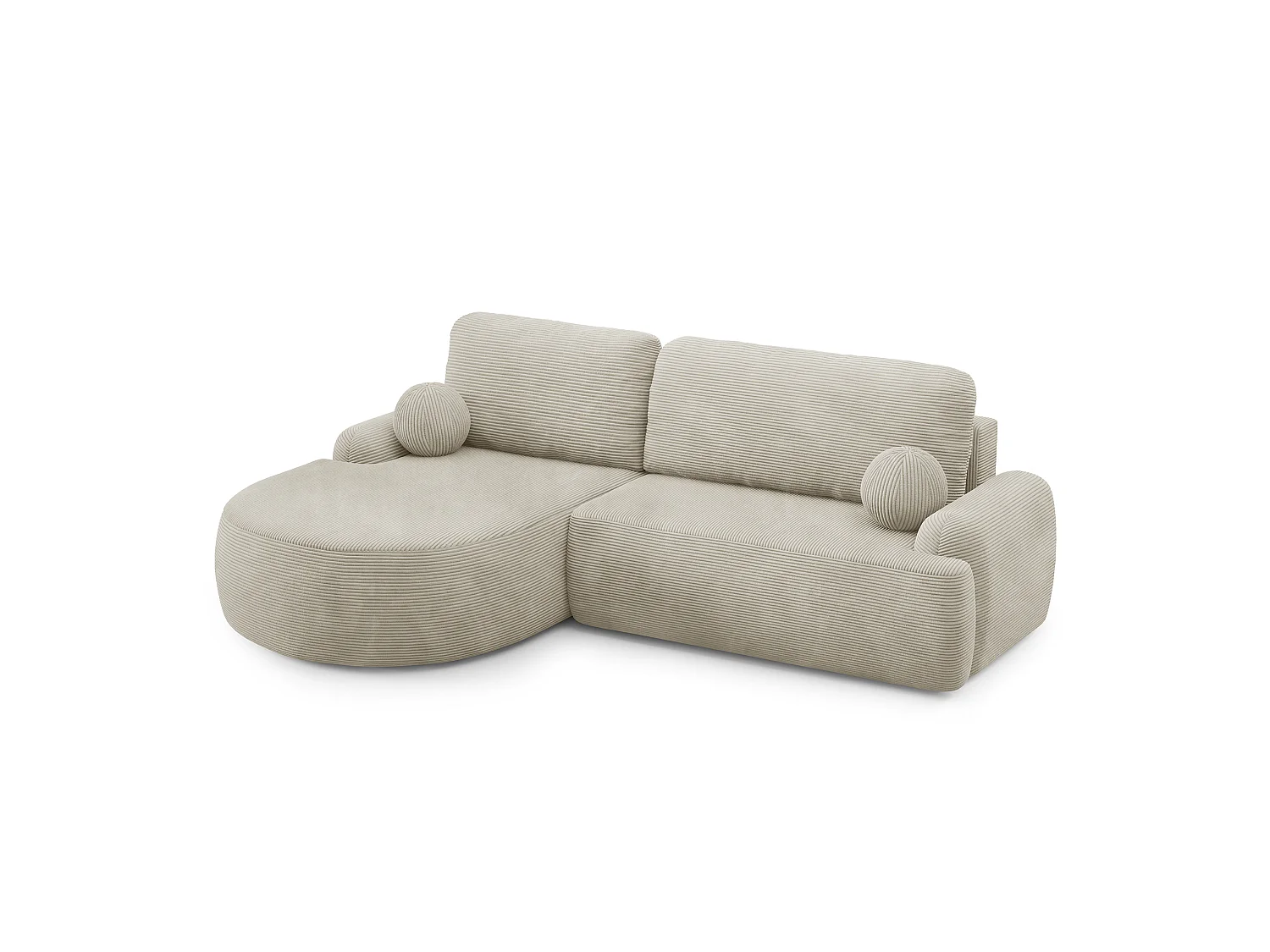 Canapé-lit moderne en forme de L avec rangement en tissu cordon beige sable - MIKI