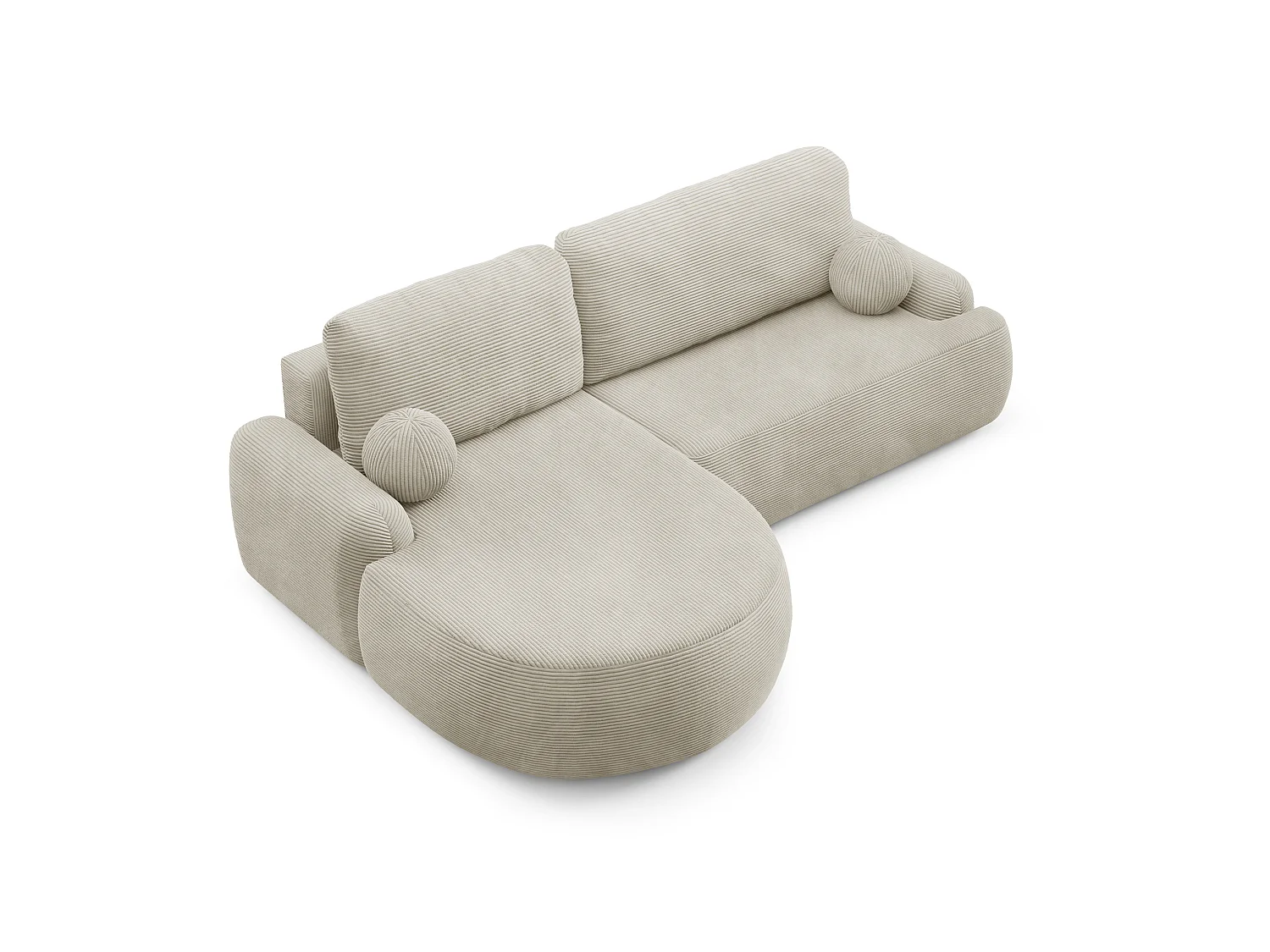 Canapé-lit moderne en forme de L avec rangement en tissu cordon beige sable - MIKI