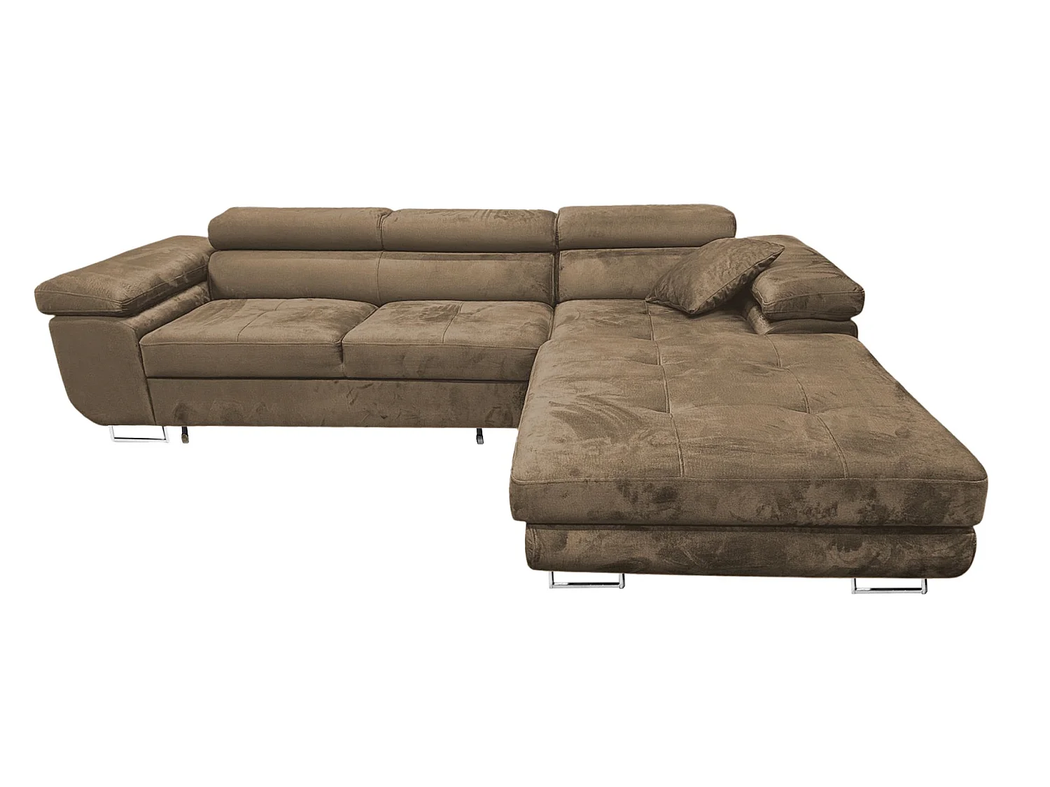 COMFORTINO FURNITURE Canapé d'angle avec fonction couchage Rodrigo Canapé en L avec coffre de rangement Marron clair Côté droit