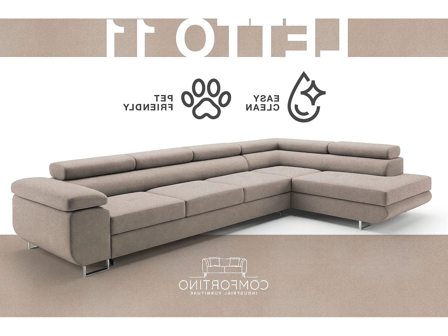 Canapé-Lit Moderne en Forme de L avec Rangement en Tissu Velours Beige Clair - PASTI XL