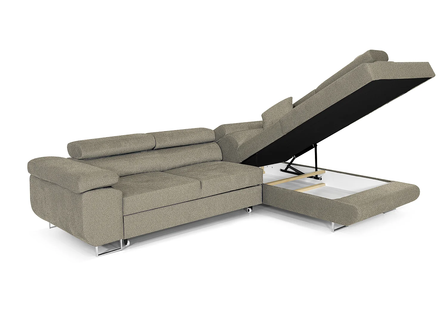 Canapé-Lit Moderne en Forme de L en Velours Gris avec Rangement - MOBILIER COMFORTINO PASTI
