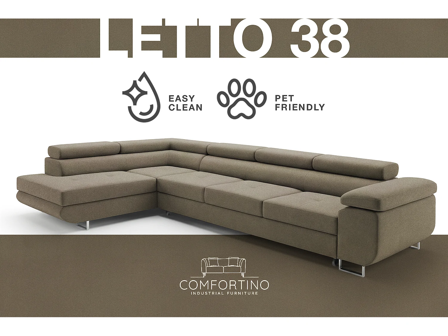 Canapé-Lit Comfortino Furniture NOTA L-Form en Velours avec Rangement Noir Angle Droit