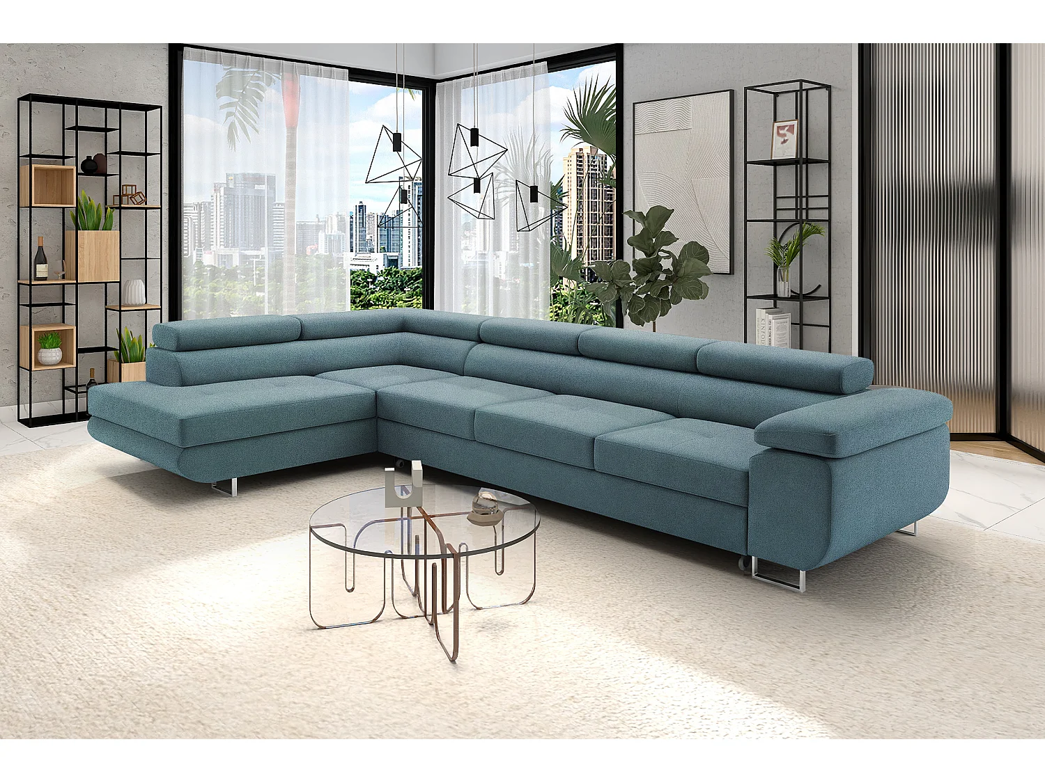 Comfortino Furniture NOTA Canapé d'angle en Velours en Forme de L avec Lit et Rangement Gris Clair Angle Droit