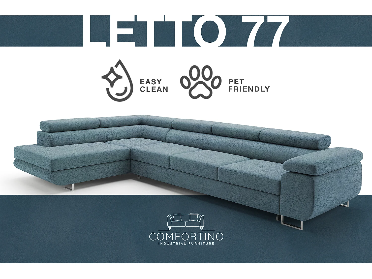 Comfortino Furniture NOTA Canapé d'angle en Velours en Forme de L avec Lit et Rangement Gris Clair Angle Droit