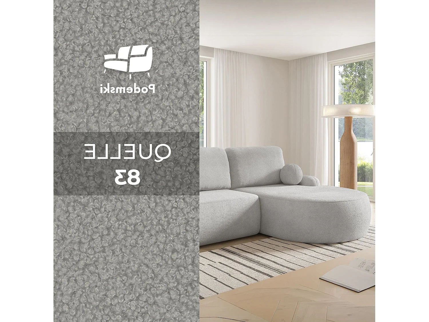 Canapé-Lit Comfortino Furniture Miki en Forme de L avec Rangement Gris Clair Angle Gauche