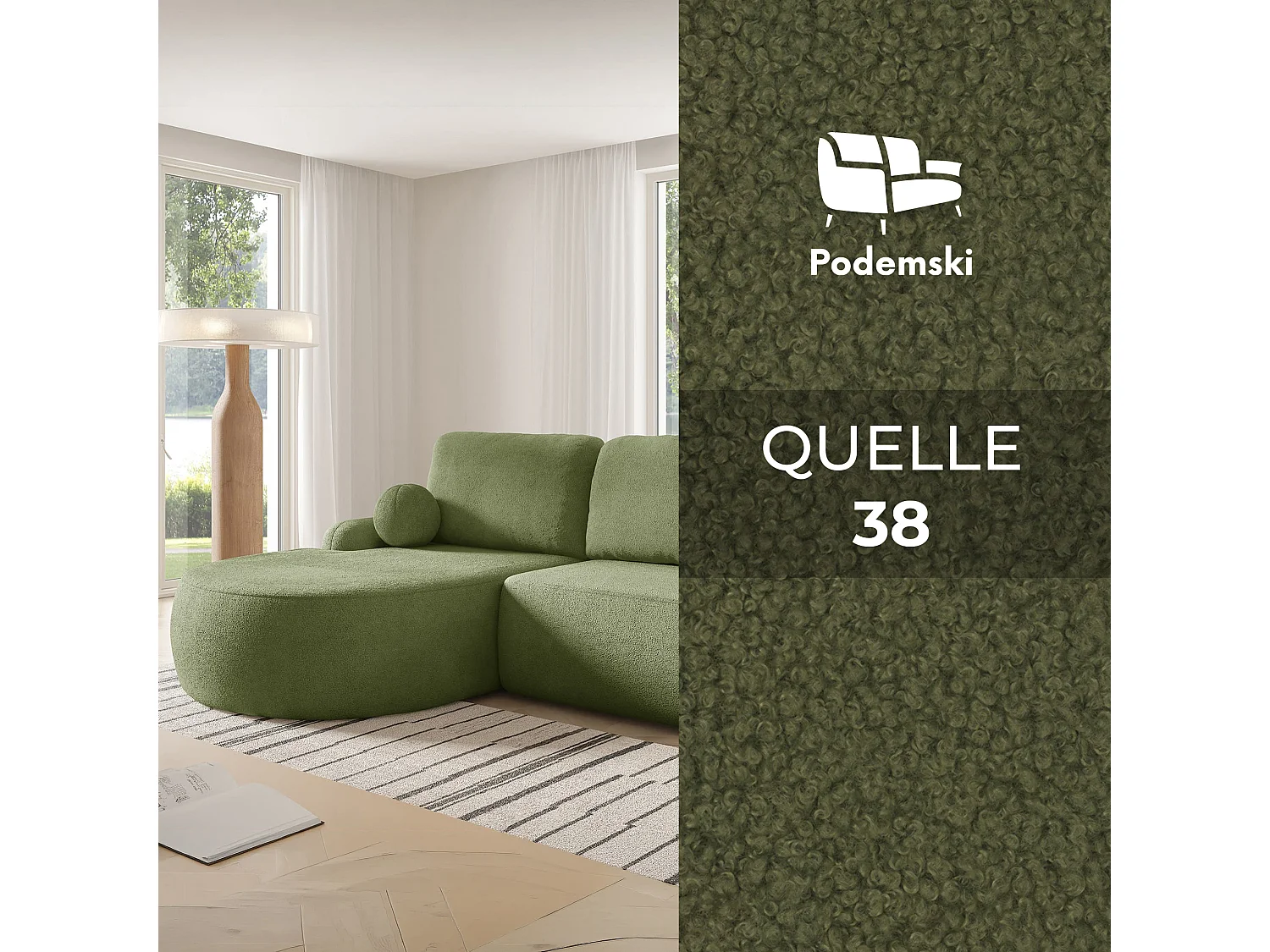 Canapé-Lit Comfortino Furniture Miki en Forme de L avec Rangement Vert Angle Droit