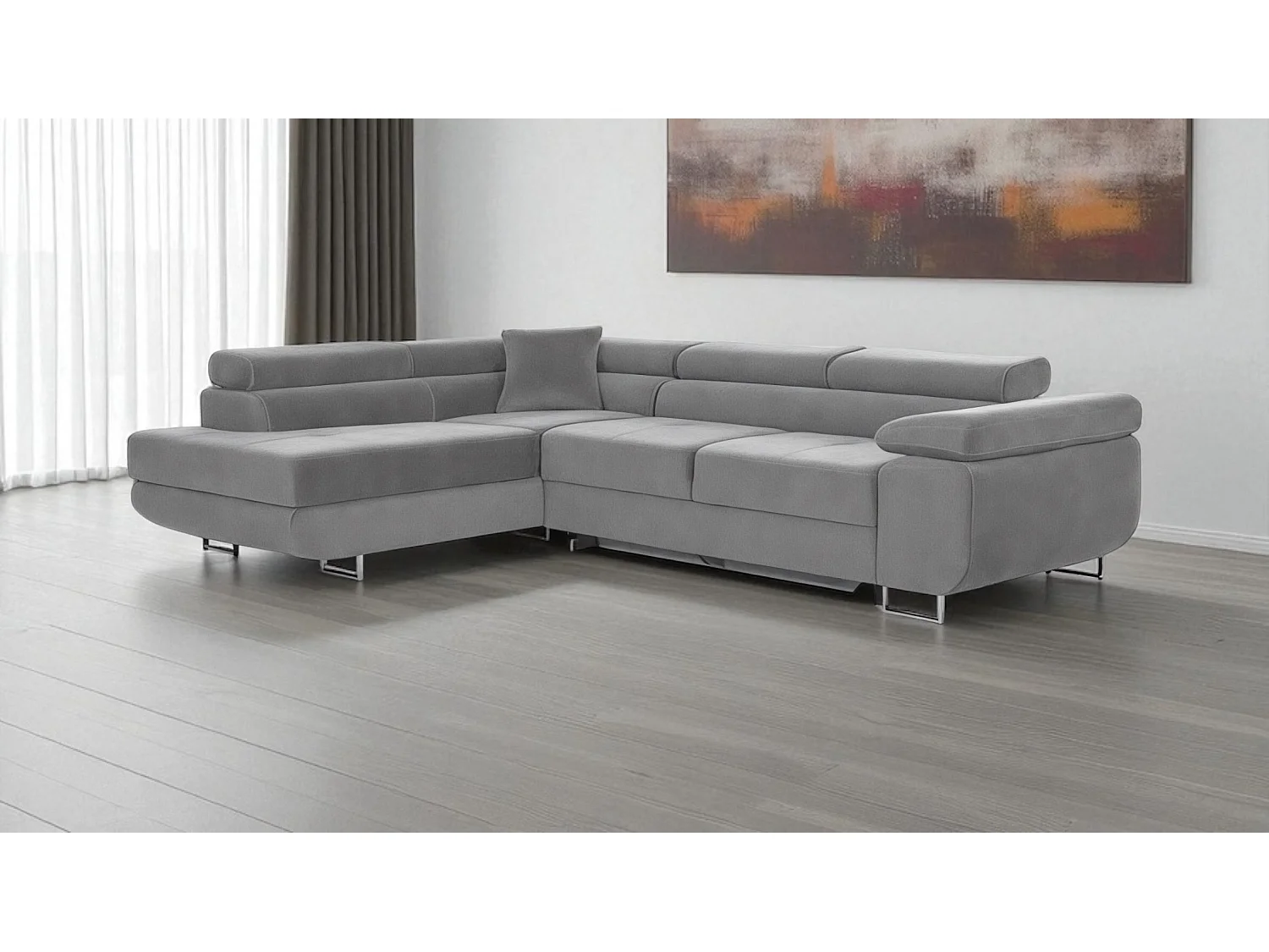 Meubles Comfortino NOLA Canapé-Lit en Velours en Forme de L avec Rangement Noir Angle Droit 3 Places