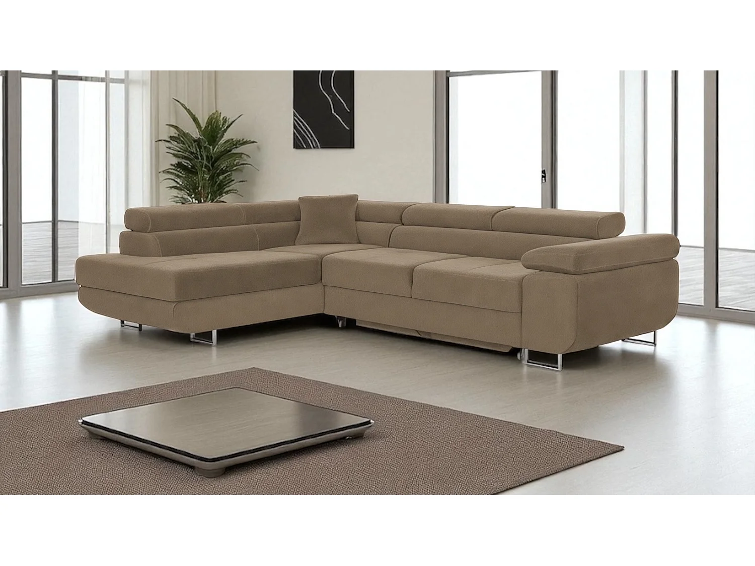 Canapé-lit Comfortino Furniture NOLA L-Form en Velours avec Rangement Noir Moderne 3 Places