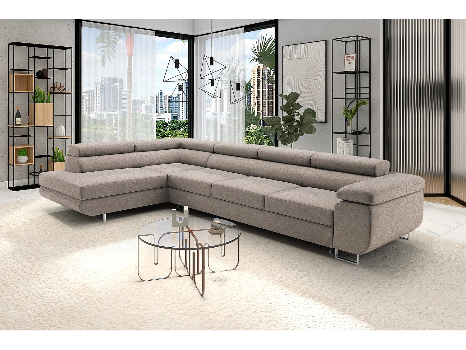 Meuble Comfortino NOTA Canapé-lit en Forme de L en Velours avec Rangement Gris Foncé Angle Gauche