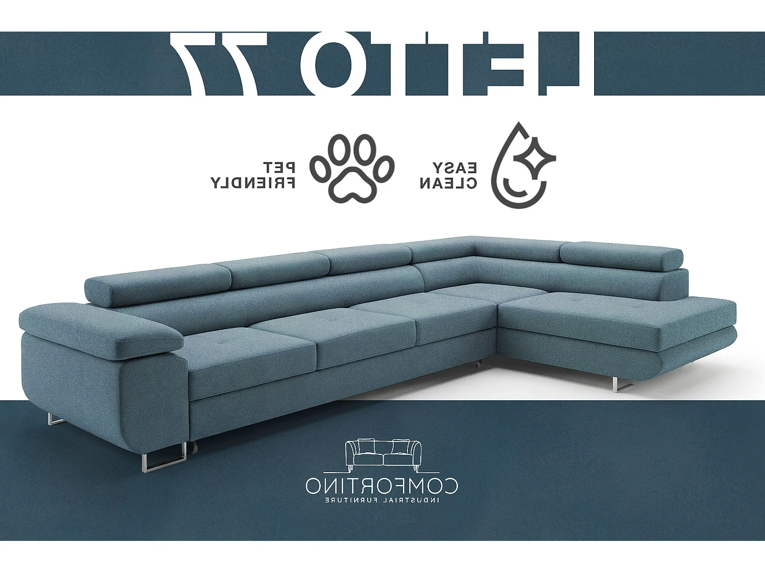 Canapé-Lit Moderne en Forme de L Bleu Pétrole avec Rangement - PASTI XL