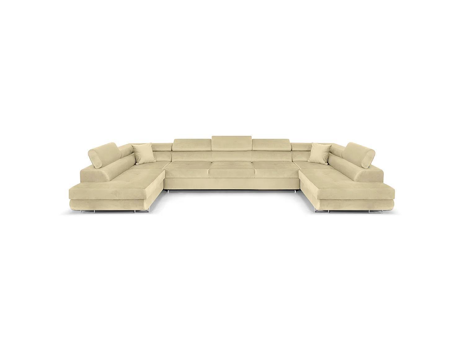 CANAPÉ D'ANGLE COMFORTINO FURNITURE PASTI U-Form Beige en Velours avec Canapé-Lit et Rangement
