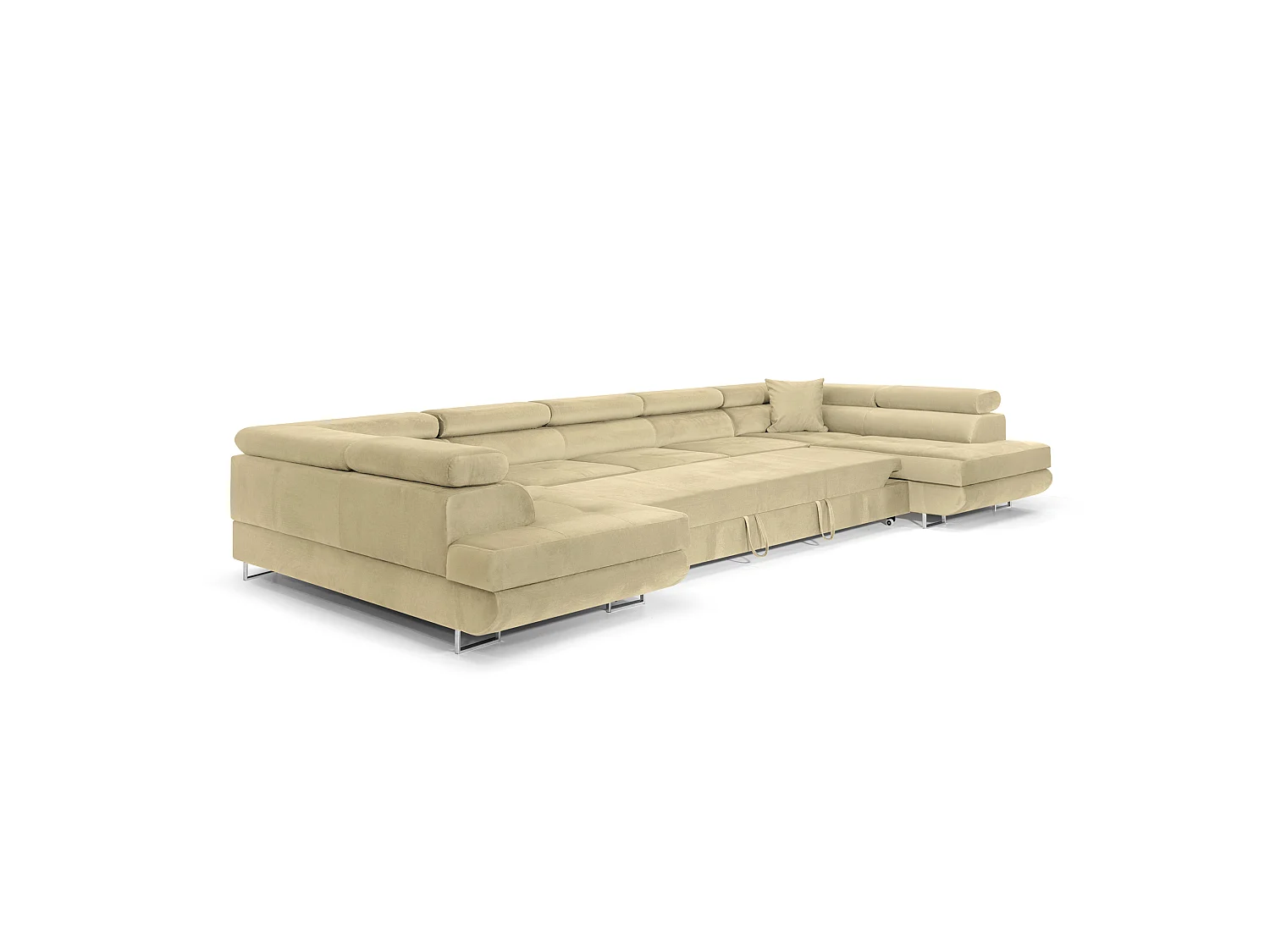 CANAPÉ D'ANGLE COMFORTINO FURNITURE PASTI U-Form Beige en Velours avec Canapé-Lit et Rangement