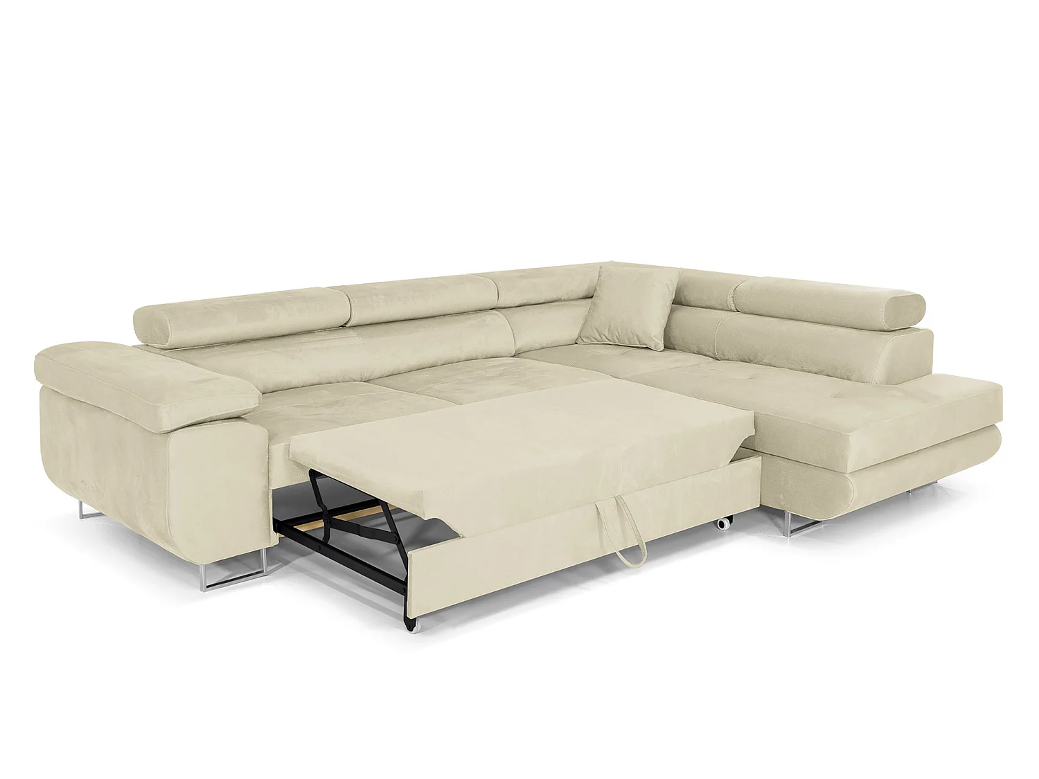 MEUBLE COMFORTINO PASTI L-Form Canapé d'Angle Beige en Velours avec Rangement - Style Moderne