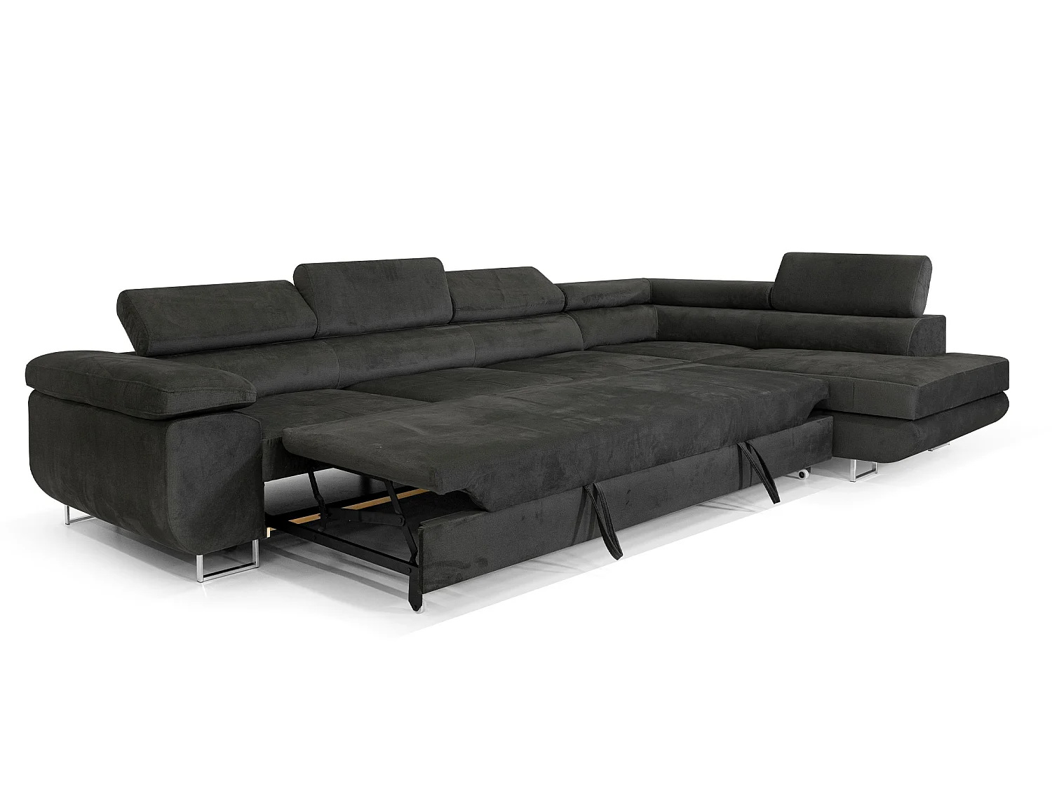 Canapé-lit Comfortino Furniture PASTI XL L-Form avec Rangement Velours Gris Foncé Design Moderne 3 Places