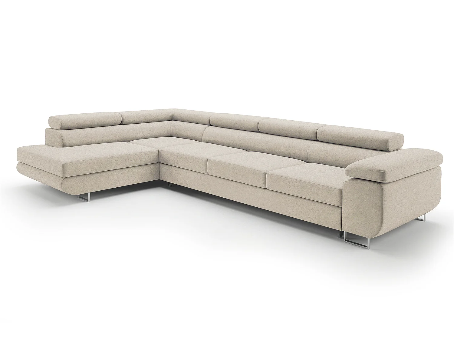 Canapé-lit moderne en forme de L avec rangement en tissu velours crème-beige - PASTI XL