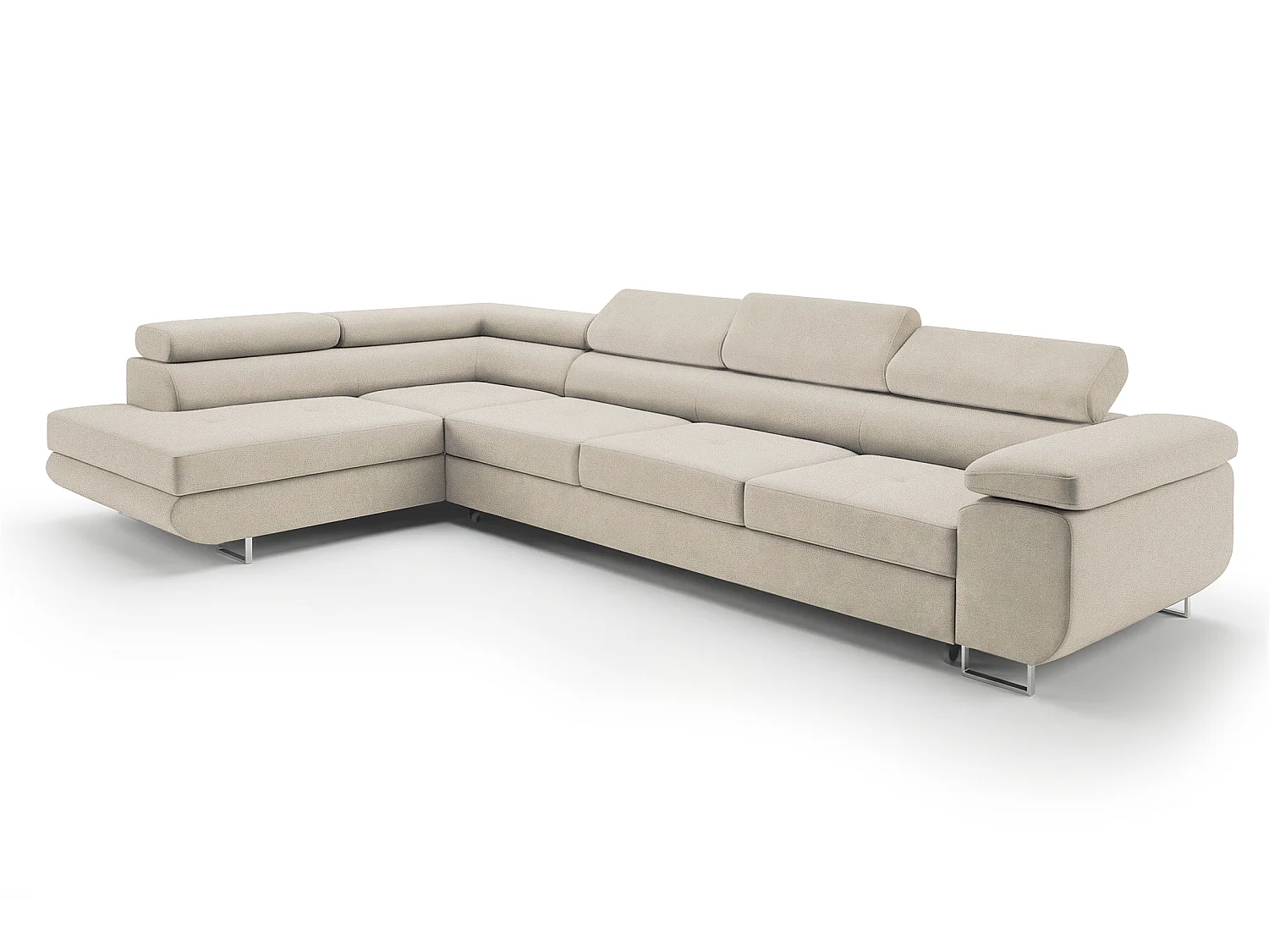 Canapé-lit moderne en forme de L avec rangement en tissu velours crème-beige - PASTI XL