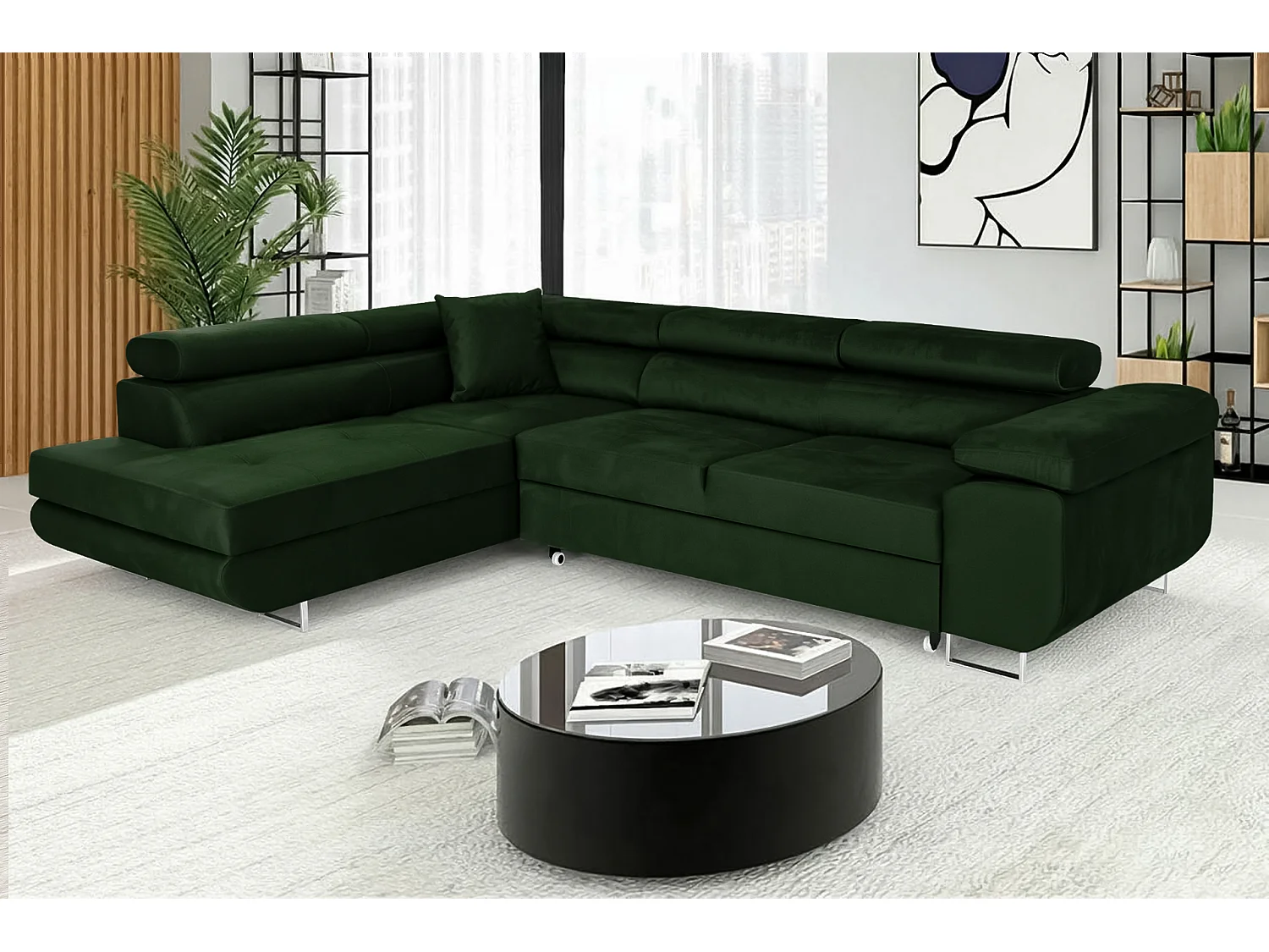Canapé-Lit Comfortino NOLA en Velours en Forme de L avec Rangement Beige Moderne 3 Places